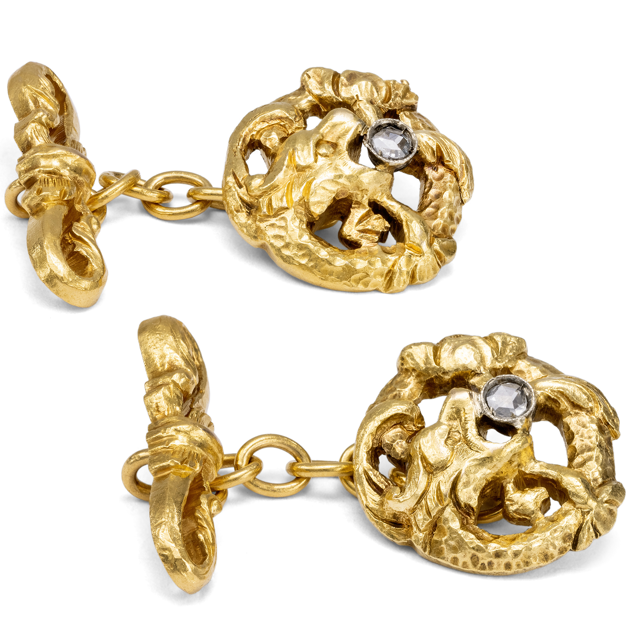 Phantastische Manschettenknöpfe mit Drachen aus Gold & Diamanten, um 1895 