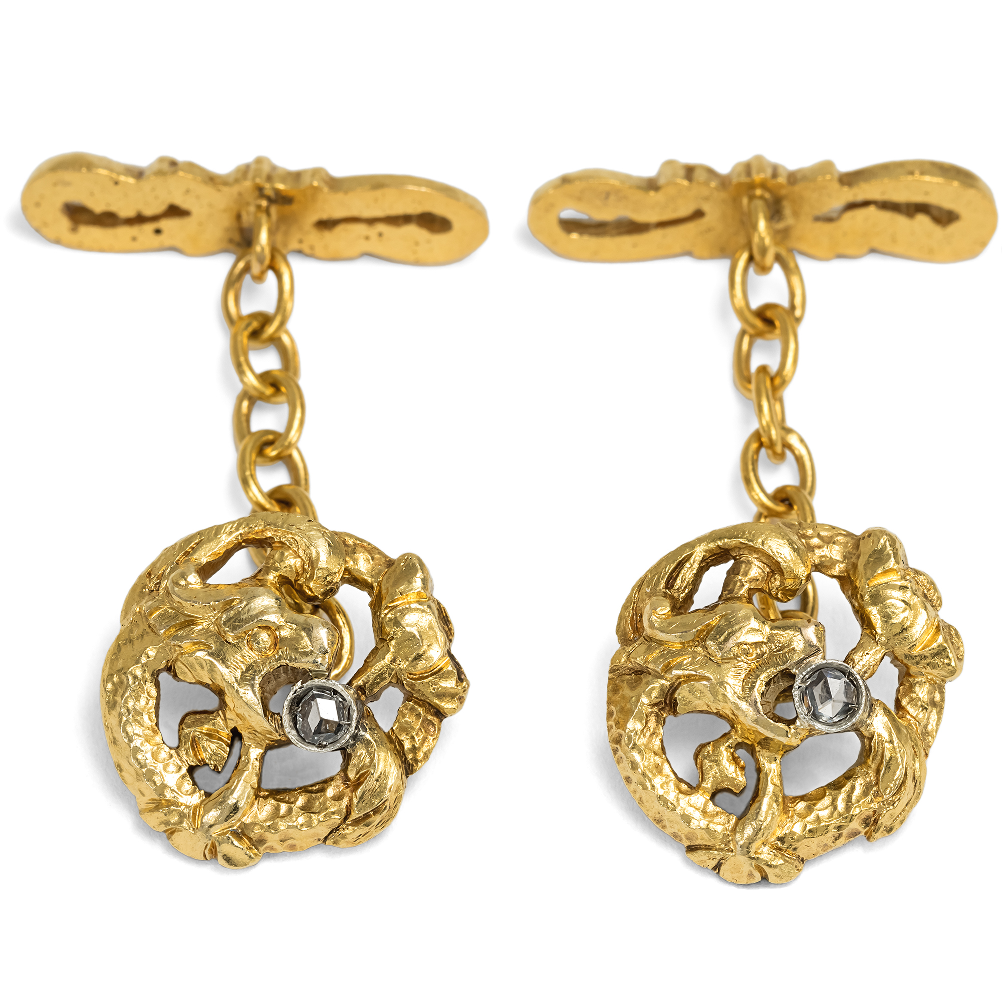 Phantastische Manschettenknöpfe mit Drachen aus Gold & Diamanten, um 1895 