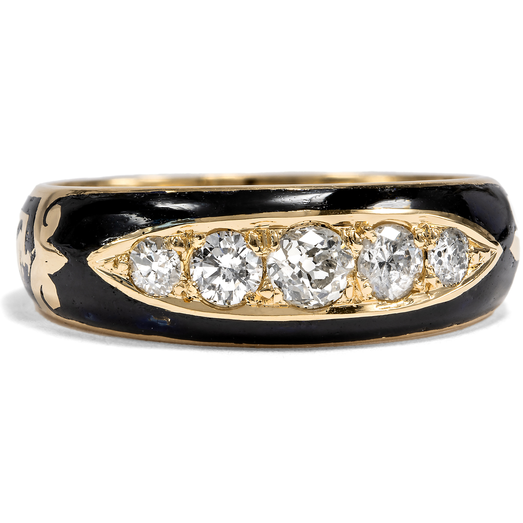 Antique Gold, Enamel & Diamond Mourning Ring, London 1913 Antique Gold, Enamel & Diamond Mourning Ring, London 1913