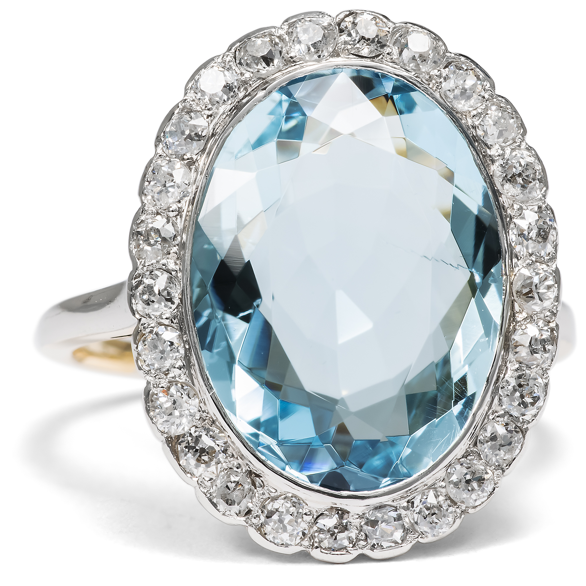 Eleganter Cocktailring des Art Déco Ring mit Aquamarin & Diamanten, um 1930 Eleganter Cocktailring des Art Déco Ring mit Aquamarin & Diamanten, um 1930