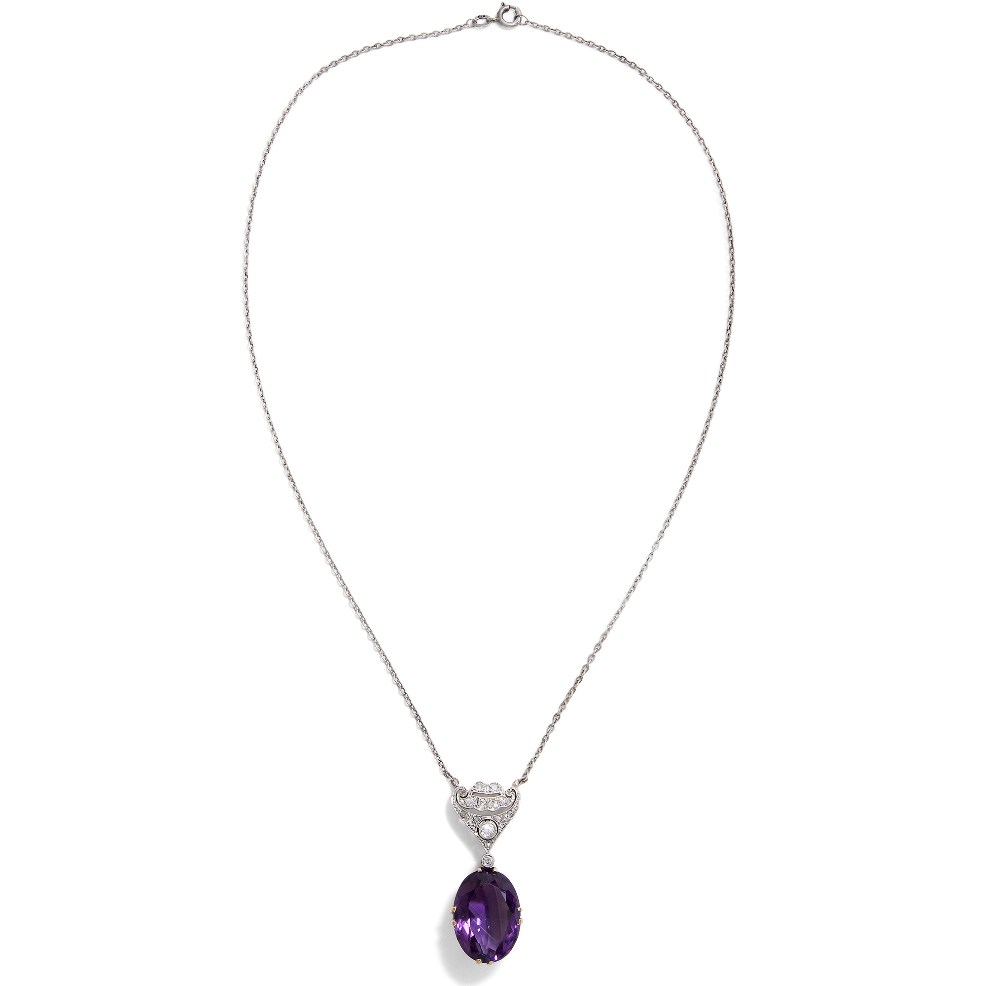 Elegantes Collier mit Amethyst & Diamanten in Gold & Platin, um 1930 Elegantes Collier mit Amethyst & Diamanten in Gold & Platin, um 1930