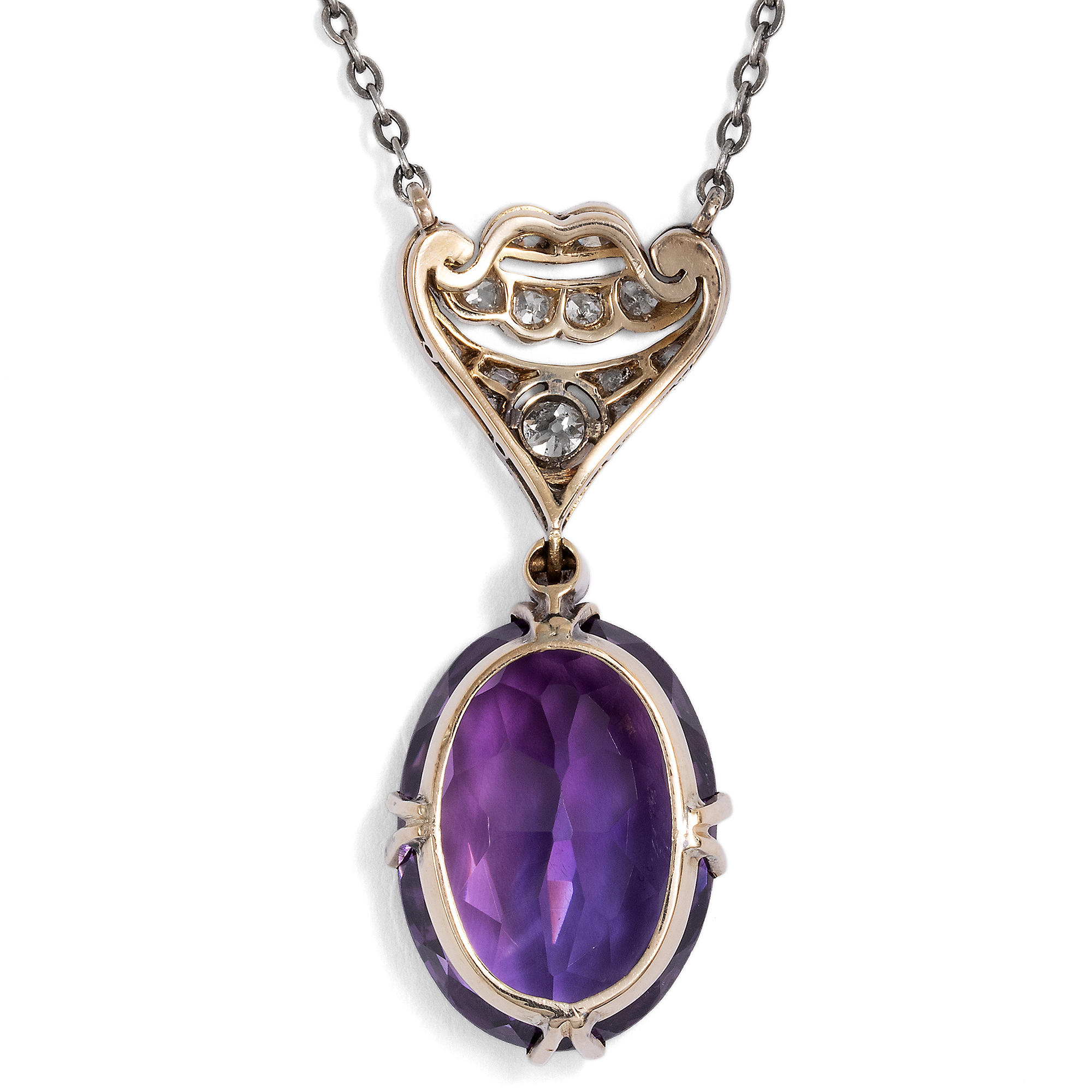 Elegantes Collier mit Amethyst & Diamanten in Gold & Platin, um 1930 Elegantes Collier mit Amethyst & Diamanten in Gold & Platin, um 1930