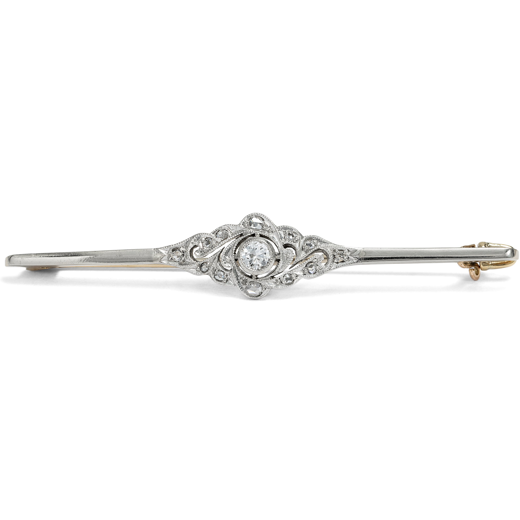 Elegant Bar Brooch with Diamonds in Platinum on Gold, Budapest, c. 1920 Elegant Bar Brooch with Diamonds in Platinum on Gold, Budapest, c. 1920