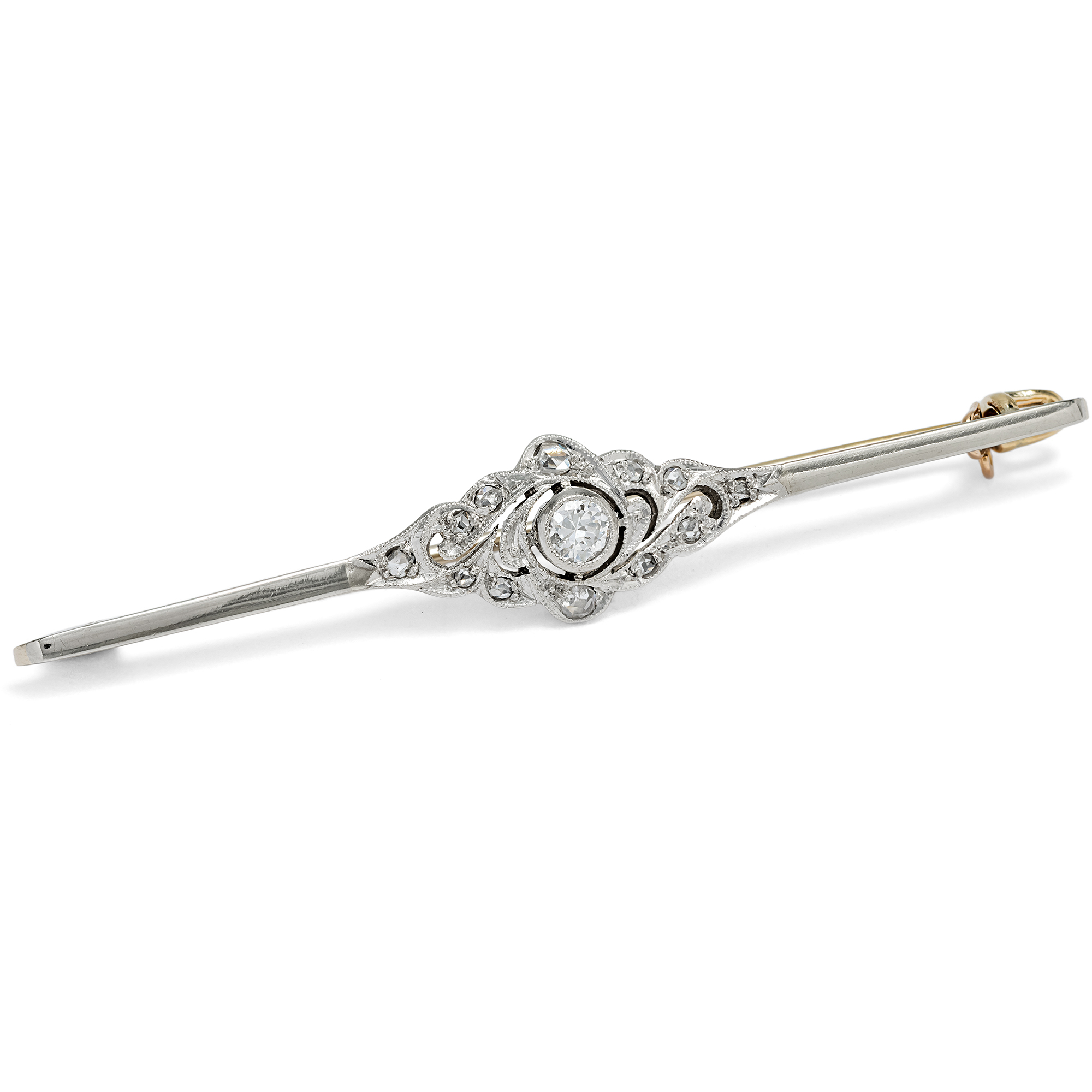 Elegant Bar Brooch with Diamonds in Platinum on Gold, Budapest, c. 1920 Elegant Bar Brooch with Diamonds in Platinum on Gold, Budapest, c. 1920
