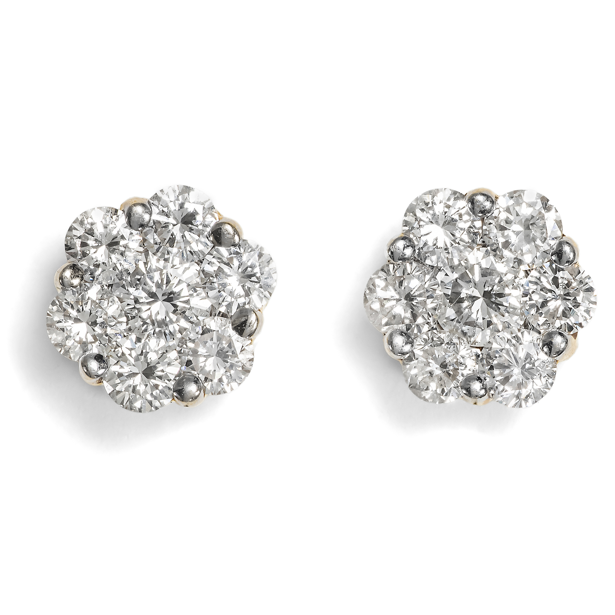 Vintage Diamond Cluster Stud Earrings in Gold, c. 1990 Vintage Diamond Cluster Stud Earrings in Gold, c. 1990