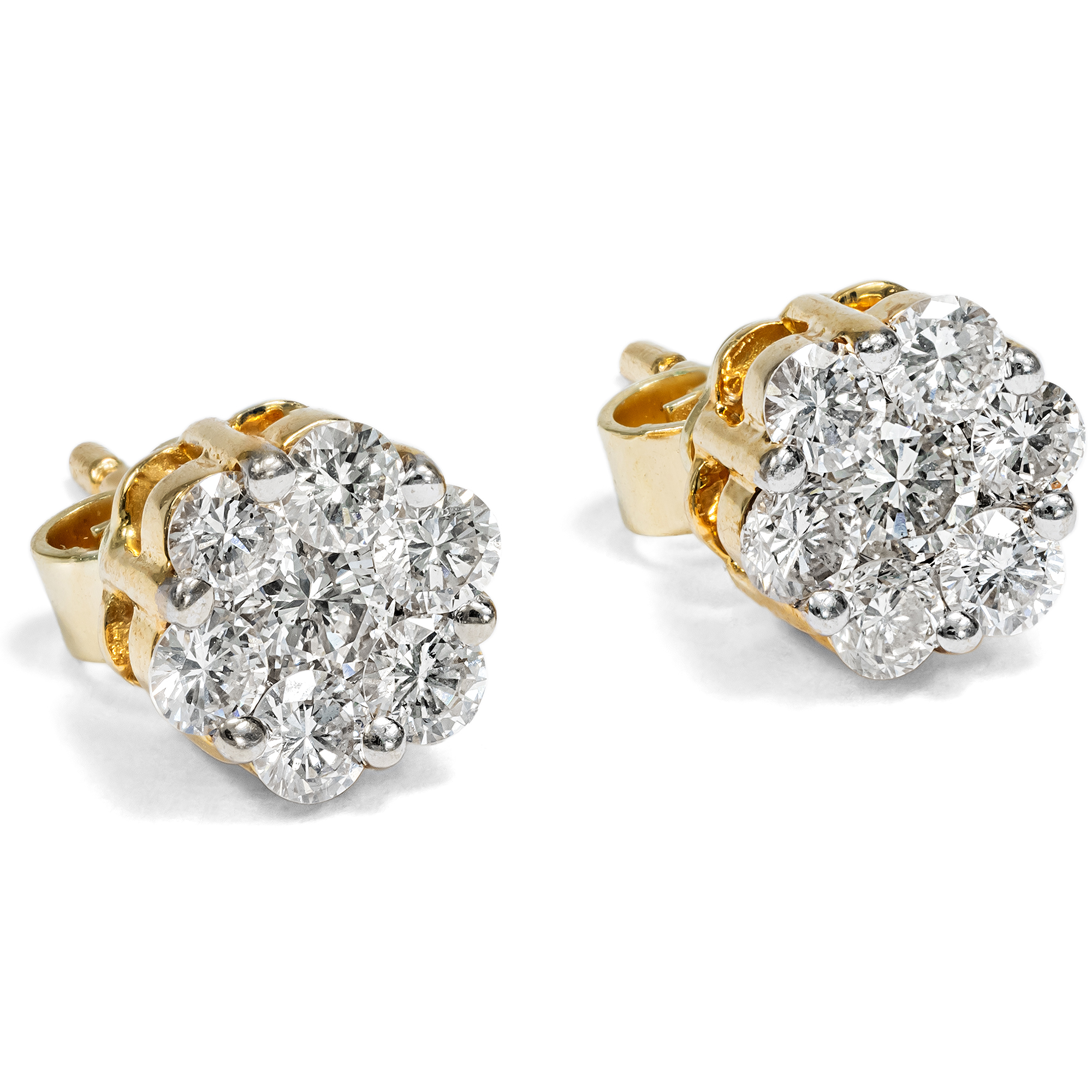 Vintage Diamond Cluster Stud Earrings in Gold, c. 1990 Vintage Diamond Cluster Stud Earrings in Gold, c. 1990