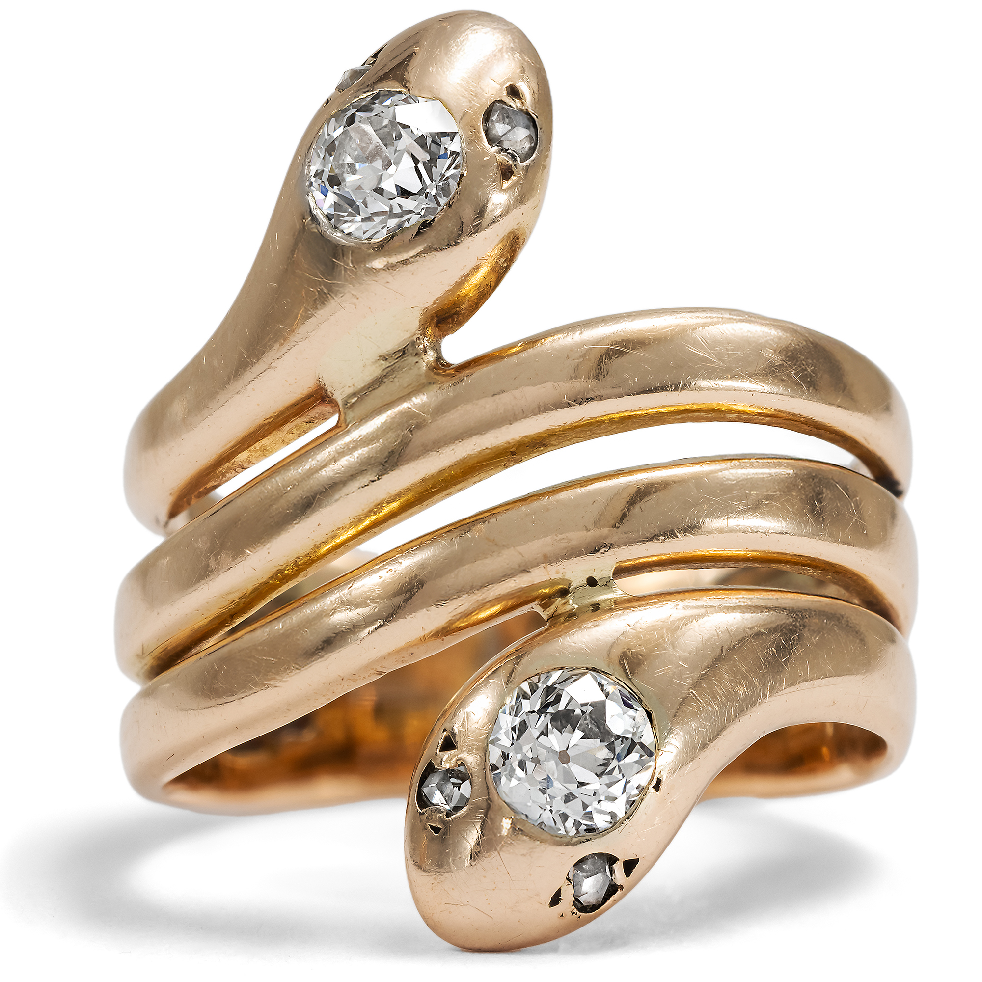 Kleiner antiker Schlangenring aus Gold mit Diamanten im Altschliff, um 1900 Kleiner antiker Schlangenring aus Gold mit Diamanten im Altschliff, um 1900