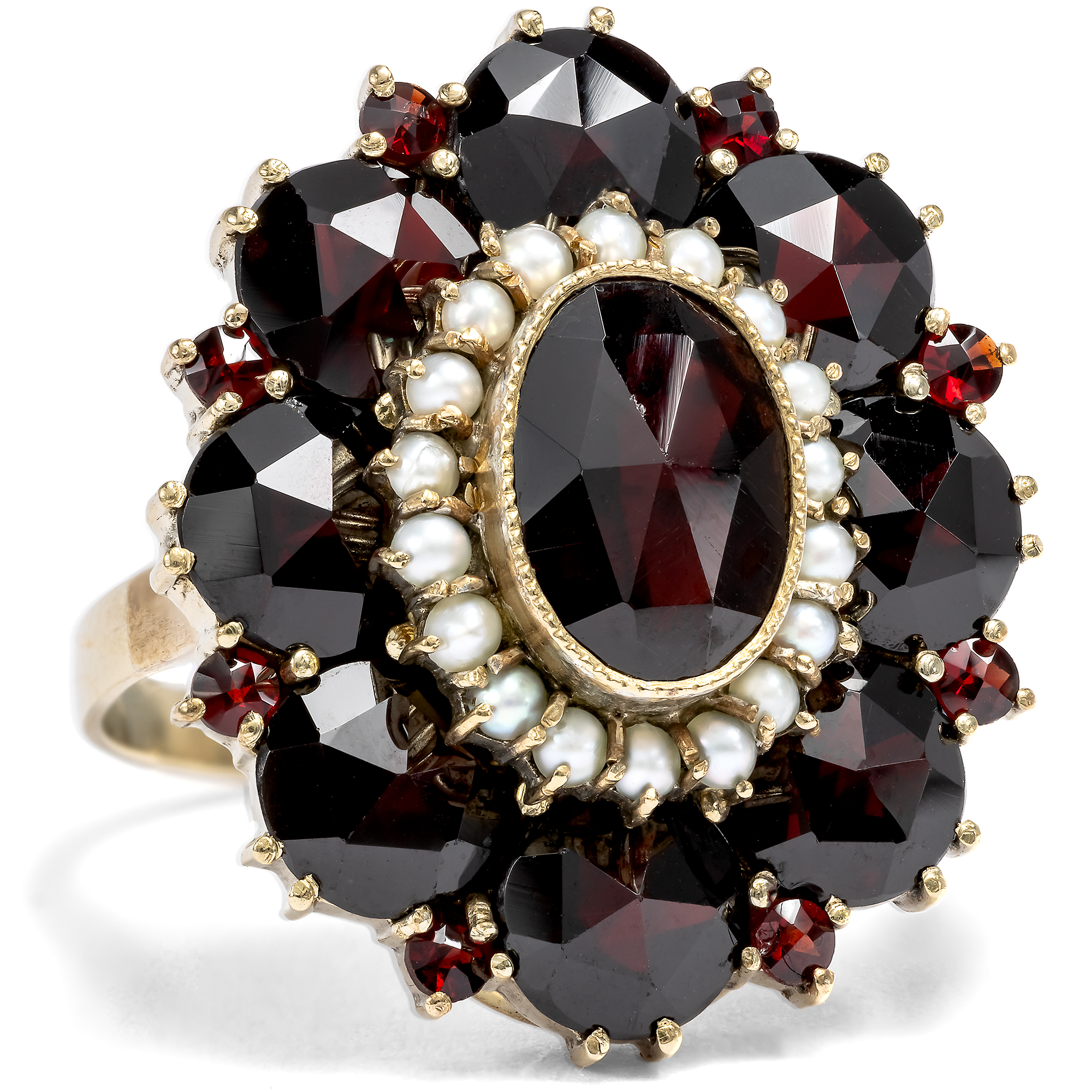 Vintage Statement Ring with Garnets & Pearls, c. 1960s Vintage Statement Ring with Garnets & Pearls, c. 1960s