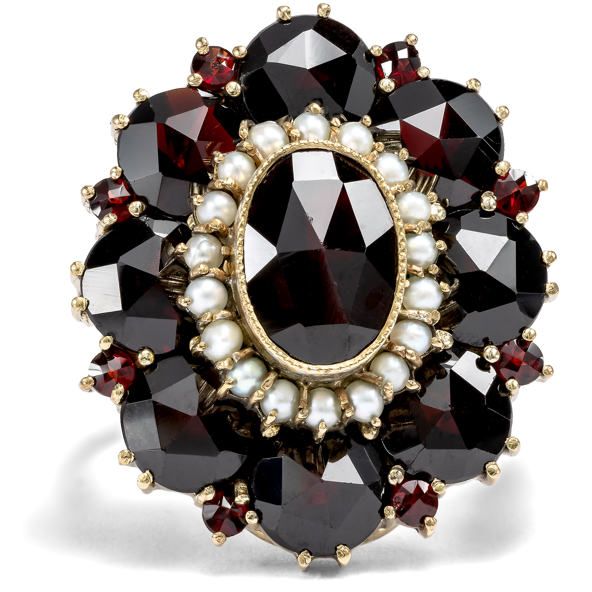 Vintage Statement Ring with Garnets & Pearls, c. 1960s Vintage Statement Ring with Garnets & Pearls, c. 1960s