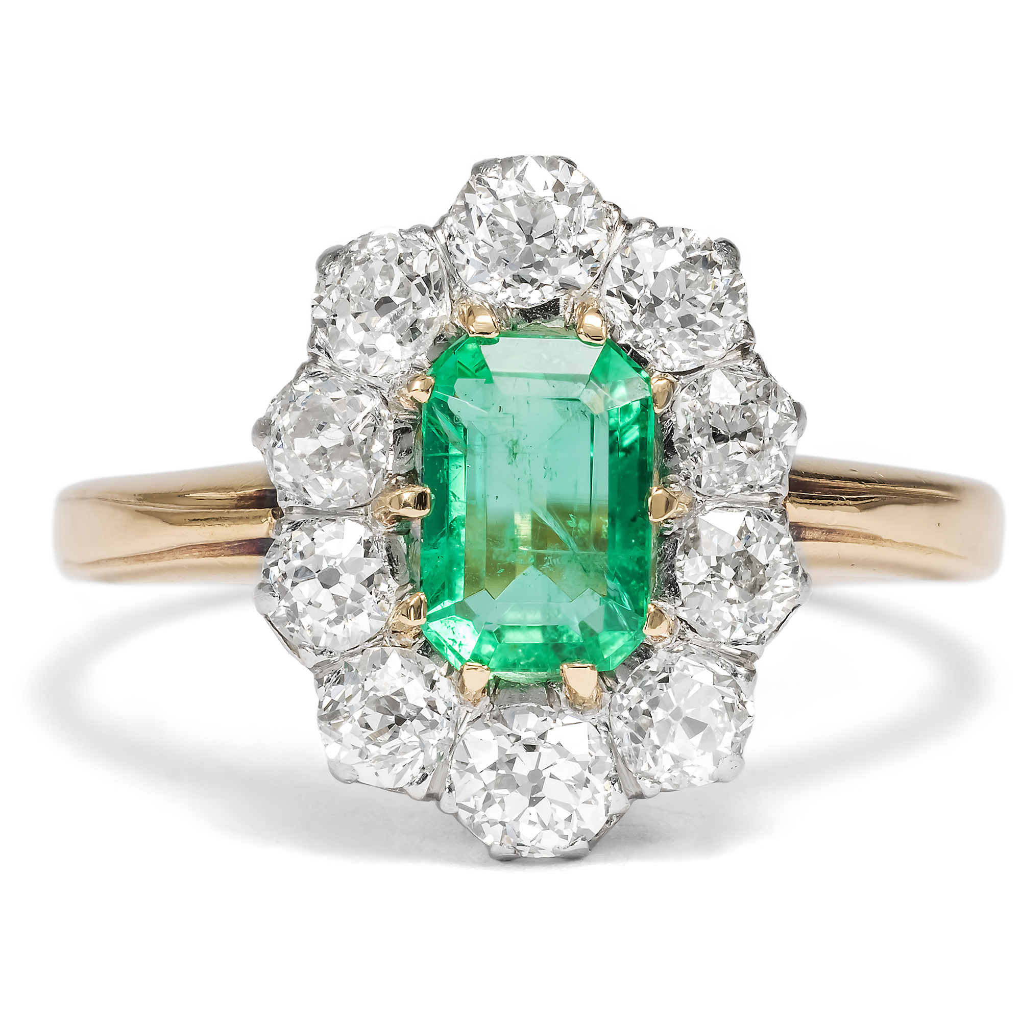 Antiker Ring der Belle Époque mit Smaragd & Diamanten im Altschiff, um 1910 & später Antiker Ring der Belle Époque mit Smaragd & Diamanten im Altschiff, um 1910 & später