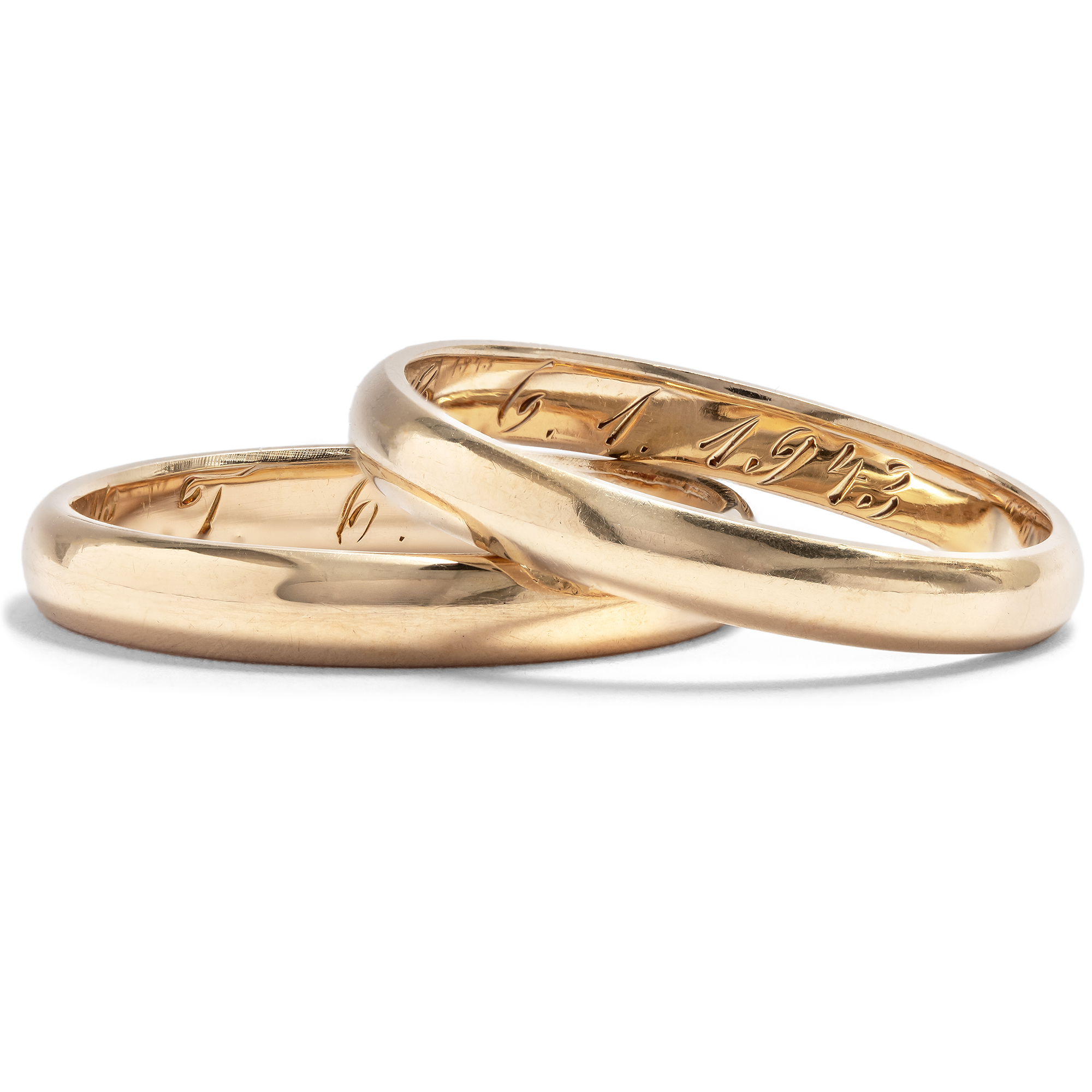 A Pair of Antique Gold Wedding Rings, Dated 1943 A Pair of Antique Gold Wedding Rings, Dated 1943