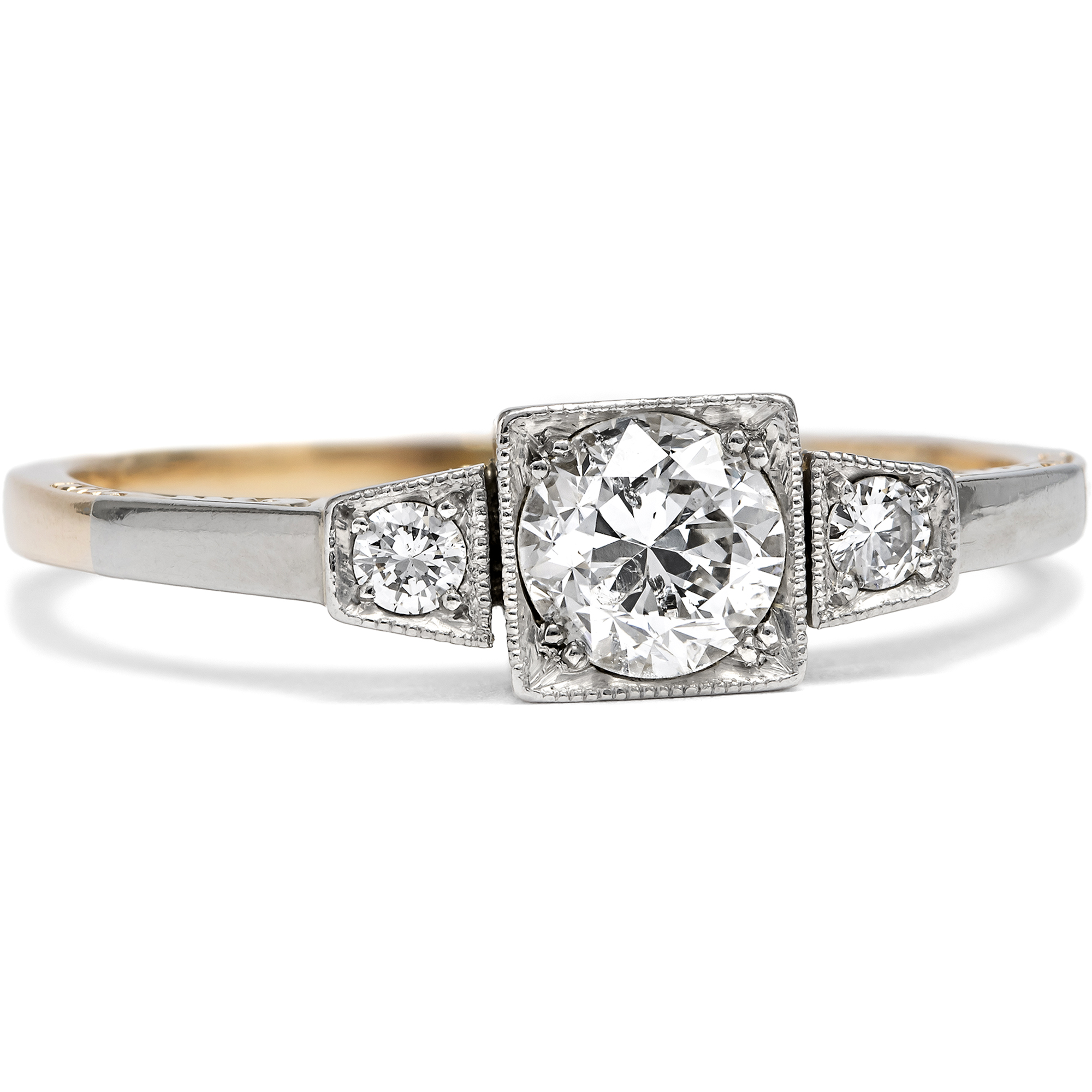 Classic "Trilogy" Diamond Ring Made of Platinum & Gold, Germany c. 1920 Classic "Trilogy" Diamond Ring Made of Platinum & Gold, Germany c. 1920