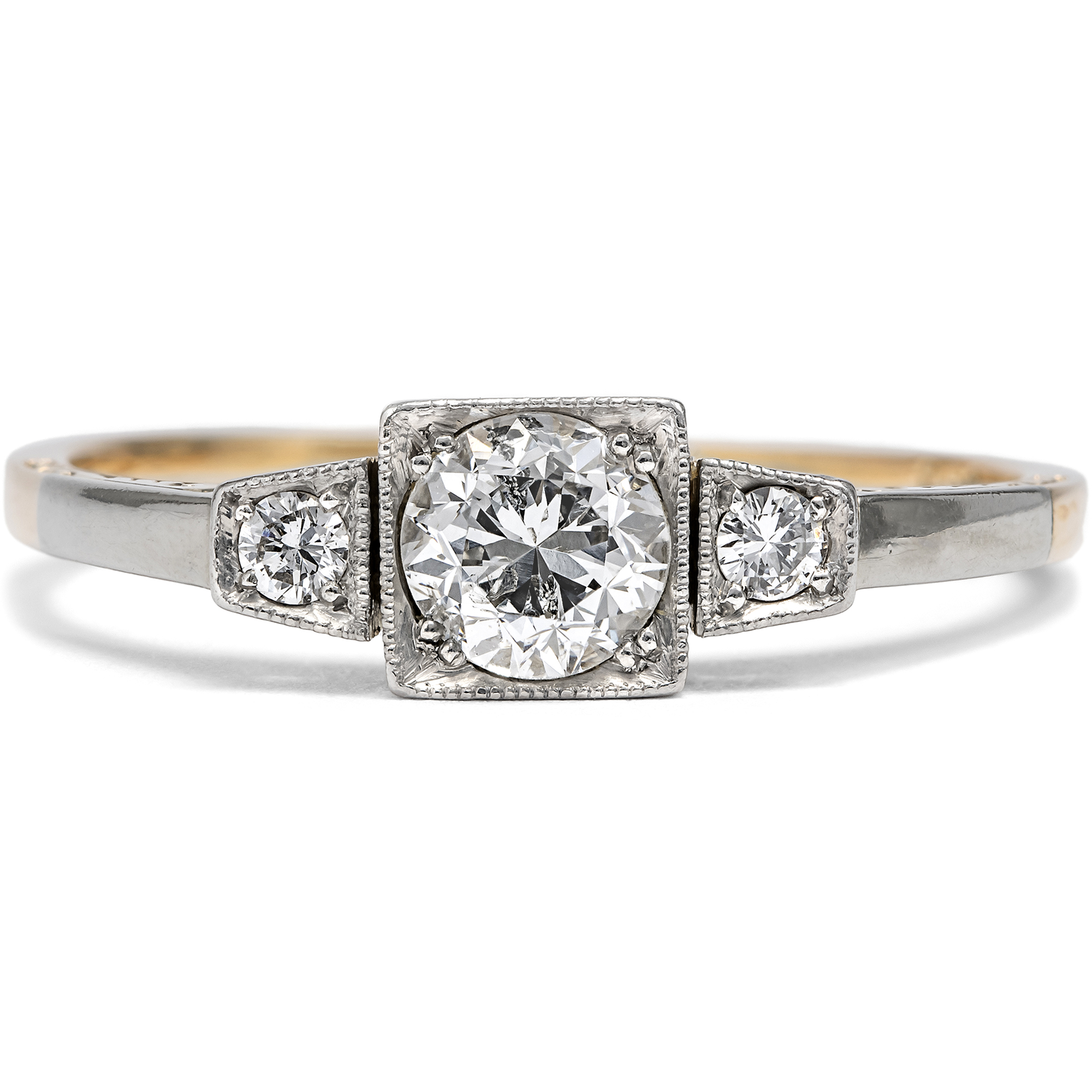 Classic "Trilogy" Diamond Ring Made of Platinum & Gold, Germany c. 1920 Classic "Trilogy" Diamond Ring Made of Platinum & Gold, Germany c. 1920