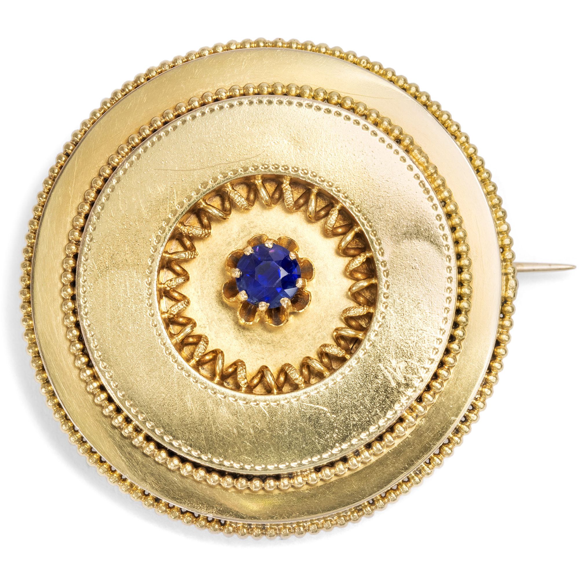 Antique Locket Brooch with Sapphire in Gold, c. 1870s