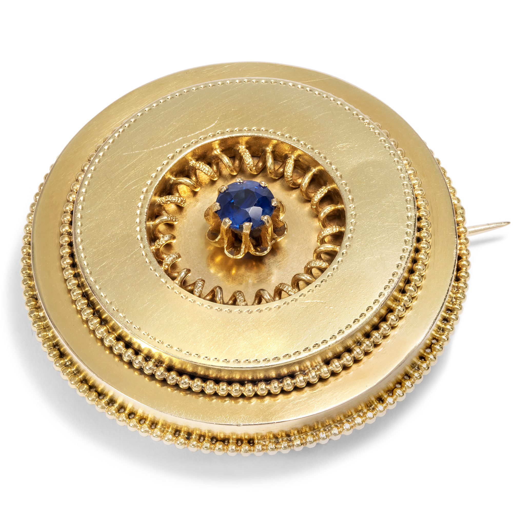 Antique Locket Brooch with Sapphire in Gold, c. 1870s