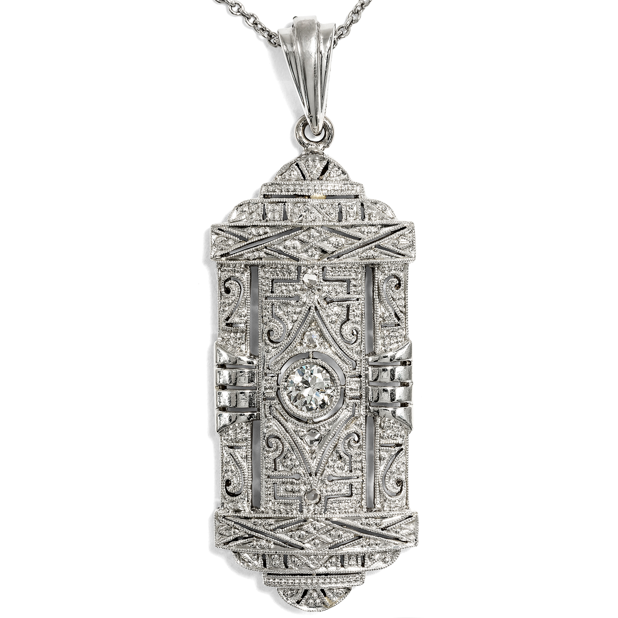 Elegant Platinum & White Gold Diamond Pendant, c. 1930 & Later Elegant Platinum & White Gold Diamond Pendant, c. 1930 & Later