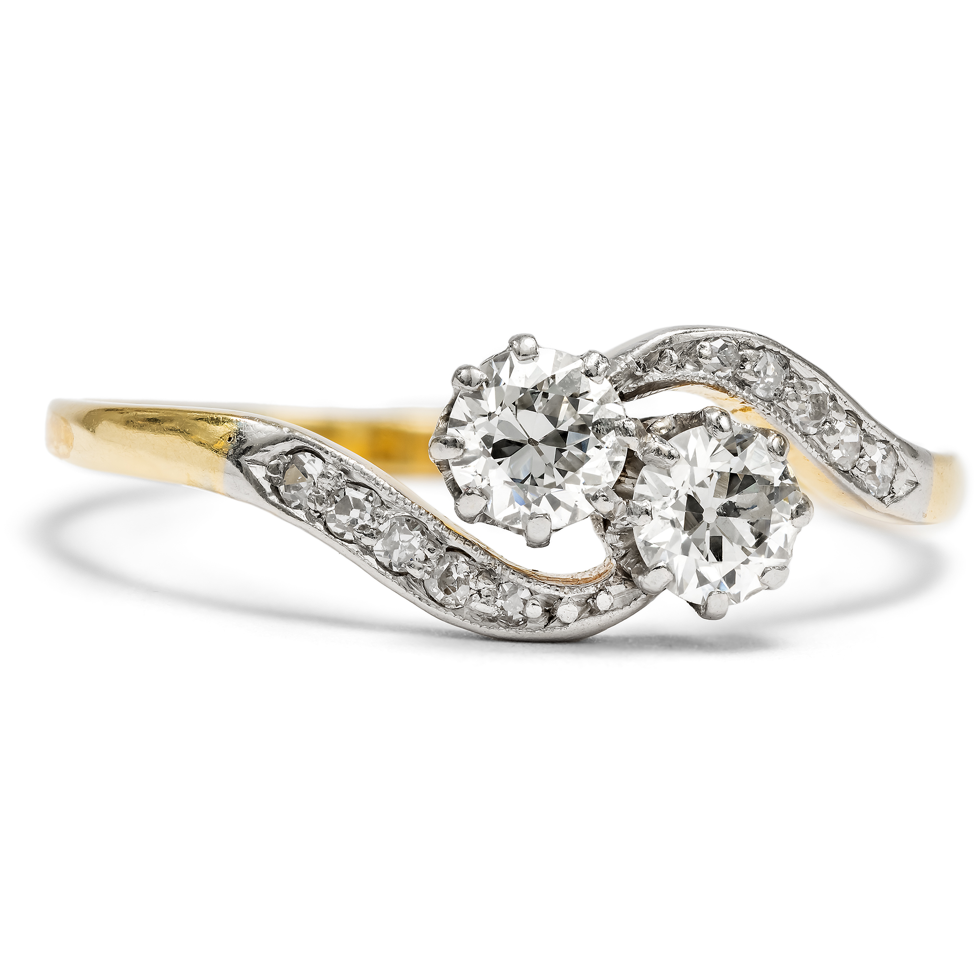 Zarter „Toi-et-Moi“-Ring mit Diamanten in Gold & Platin, Deutschland um 1910 Zarter „Toi-et-Moi“-Ring mit Diamanten in Gold & Platin, Deutschland um 1910