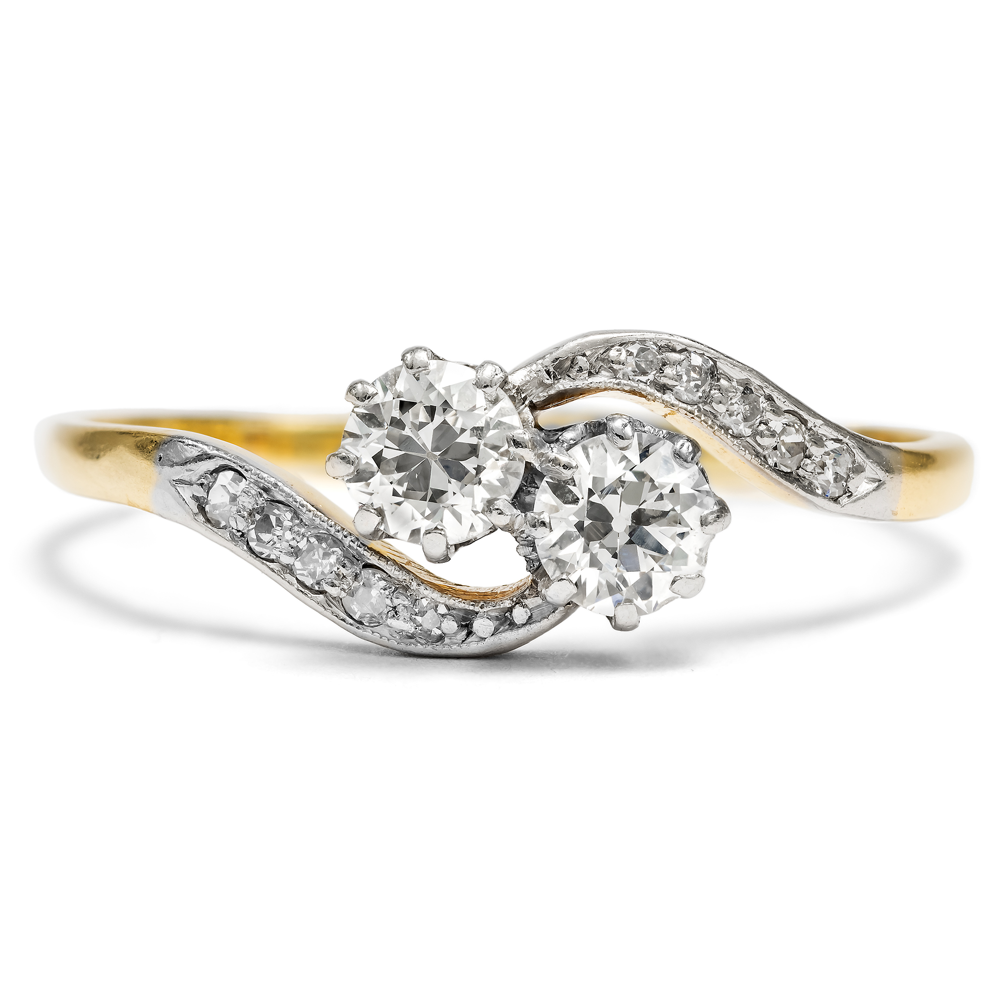 Zarter „Toi-et-Moi“-Ring mit Diamanten in Gold & Platin, Deutschland um 1910 Zarter „Toi-et-Moi“-Ring mit Diamanten in Gold & Platin, Deutschland um 1910