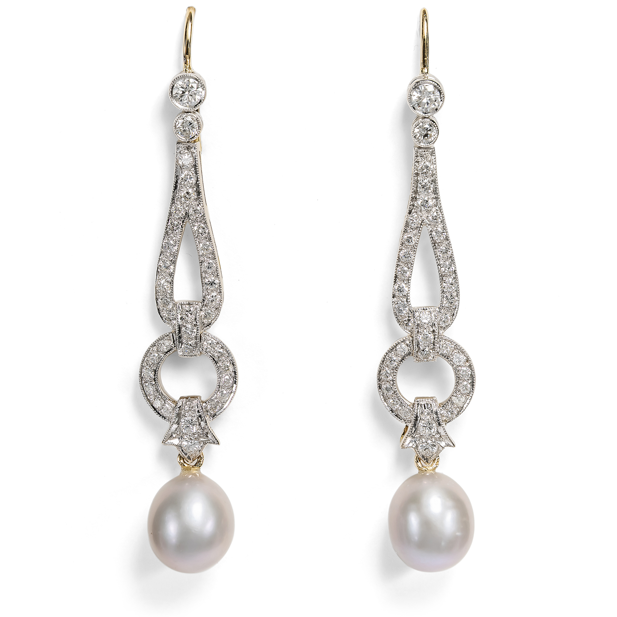 Elegante Ohrhänger mit Brillanten mit grauen Perlen, Paris um 1990 Elegante Ohrhänger mit Brillanten mit grauen Perlen, Paris um 1990