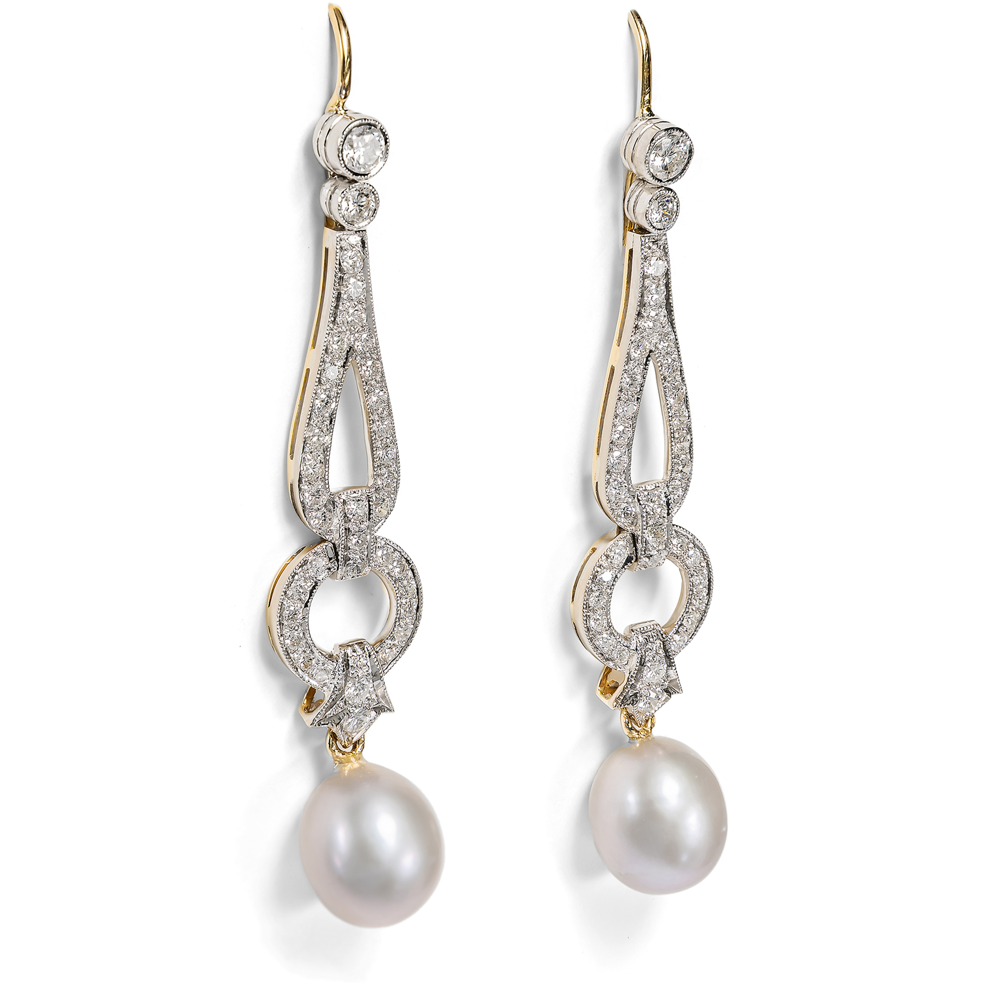 Elegante Ohrhänger mit Brillanten mit grauen Perlen, Paris um 1990 Elegante Ohrhänger mit Brillanten mit grauen Perlen, Paris um 1990