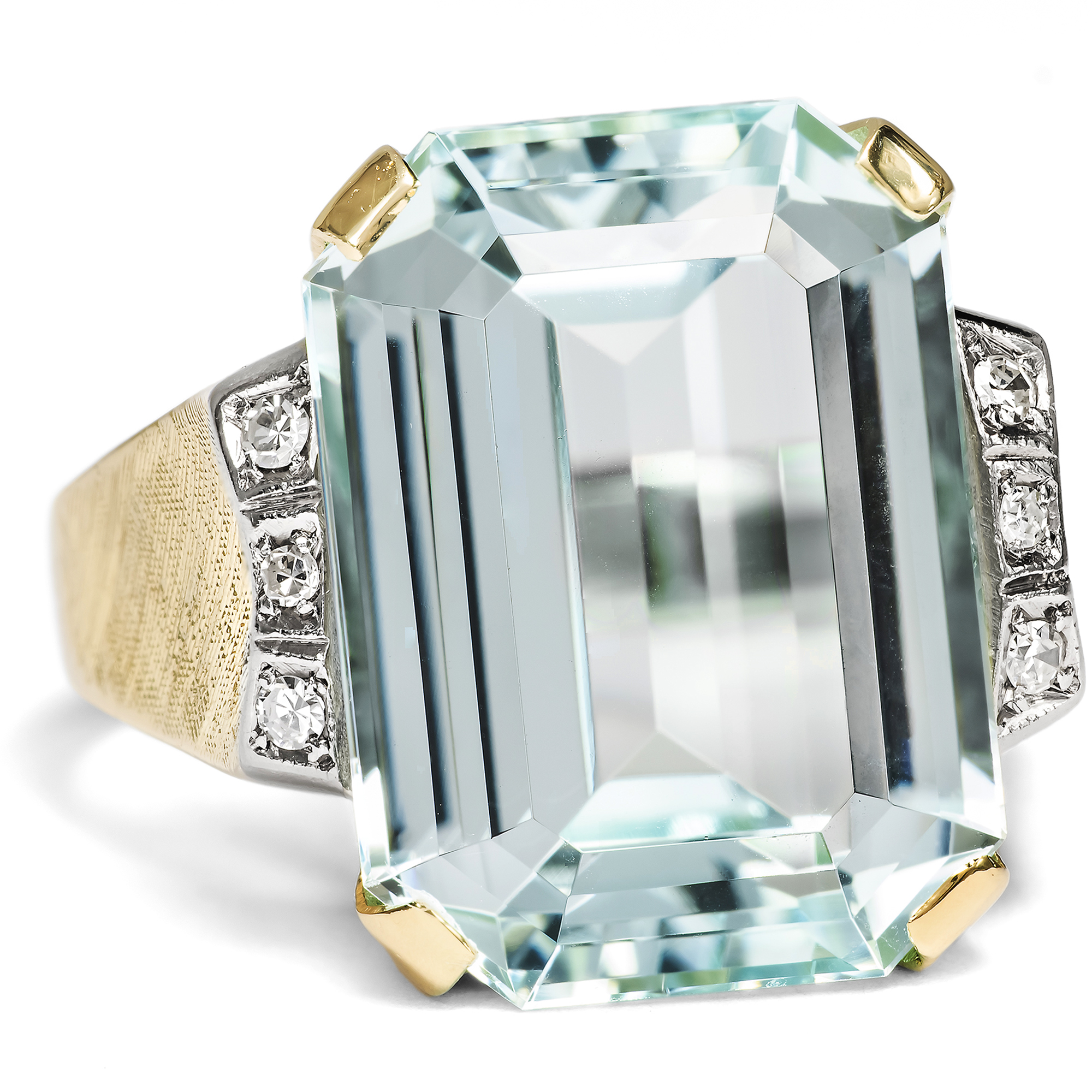 Glamorous Midcentury Cocktail Ring with Aquamarine & Diamonds, c. 1955 Glamorous Midcentury Cocktail Ring with Aquamarine & Diamonds, c. 1955