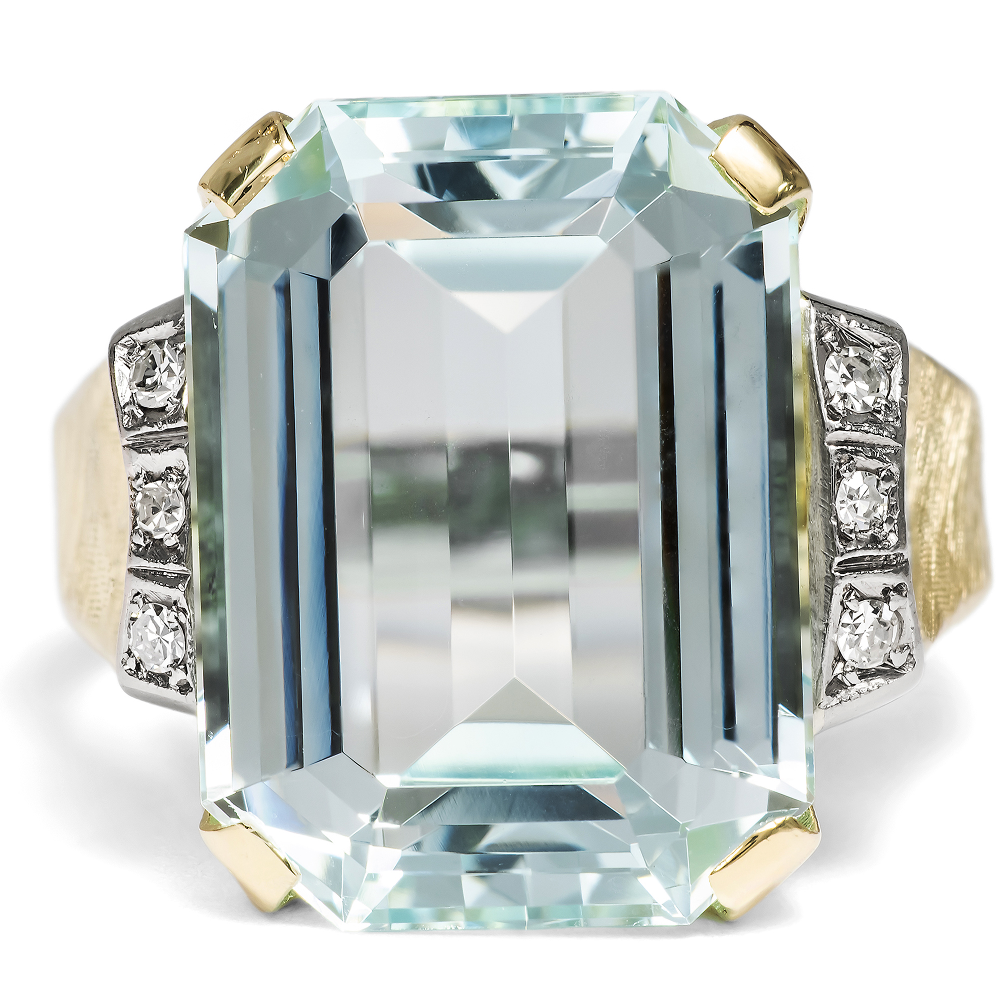 Glamorous Midcentury Cocktail Ring with Aquamarine & Diamonds, c. 1955 Glamorous Midcentury Cocktail Ring with Aquamarine & Diamonds, c. 1955