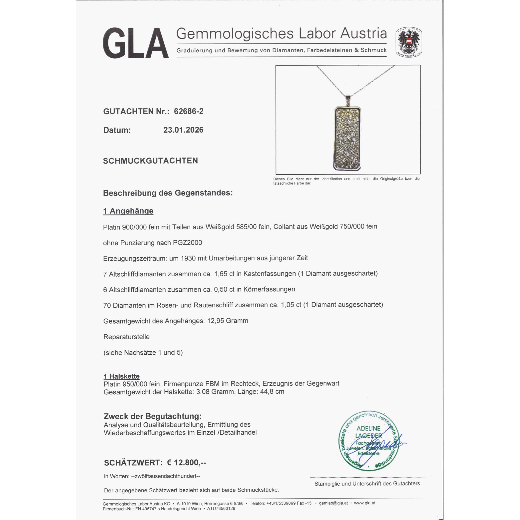 Eleganter Anhänger des Art Déco mit Diamanten in Platin, um 1930 & später Eleganter Anhänger des Art Déco mit Diamanten in Platin, um 1930 & später