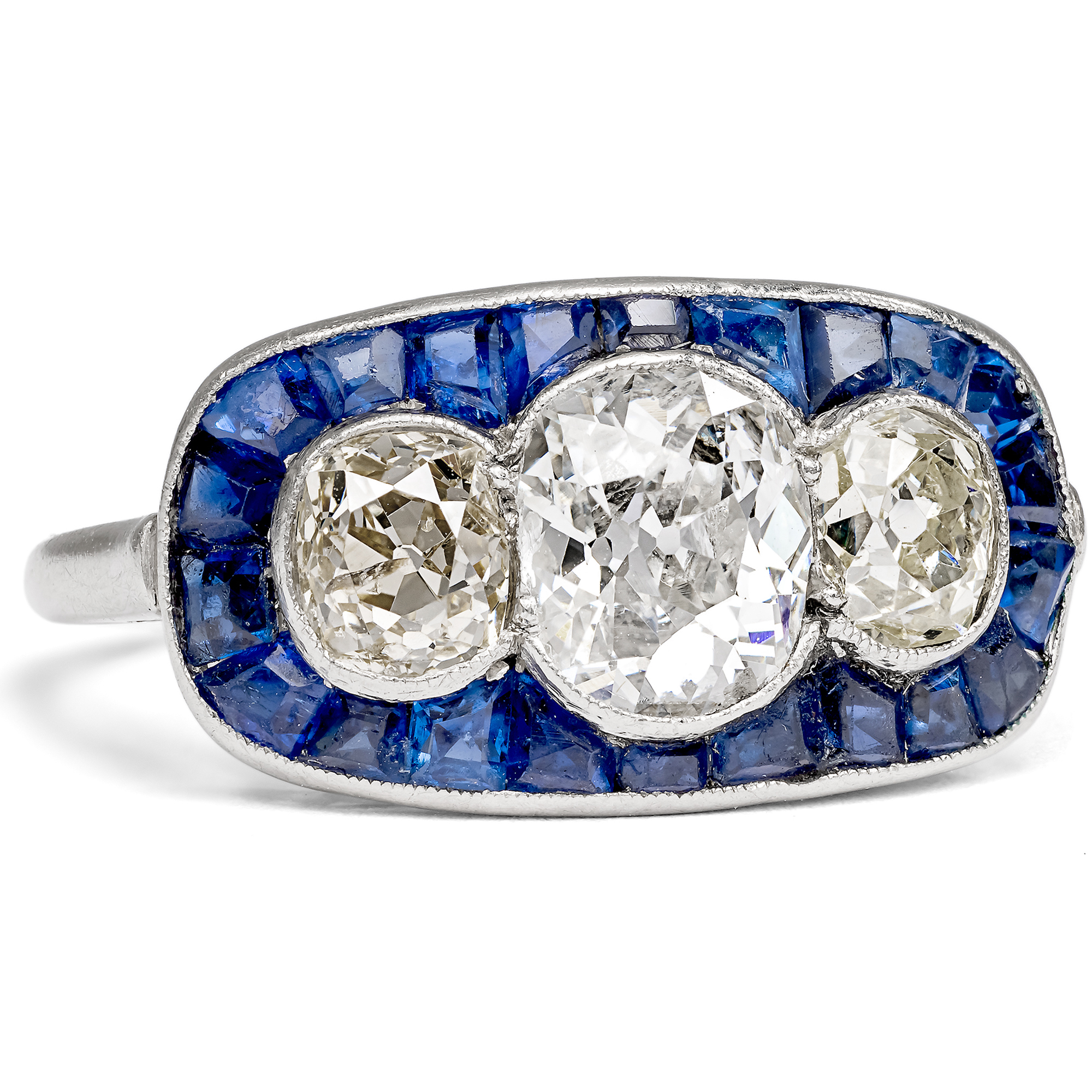 Kostbarer Platinring mit Diamanten & Saphiren, Art Déco um 1930 Kostbarer Platinring mit Diamanten & Saphiren, Art Déco um 1930