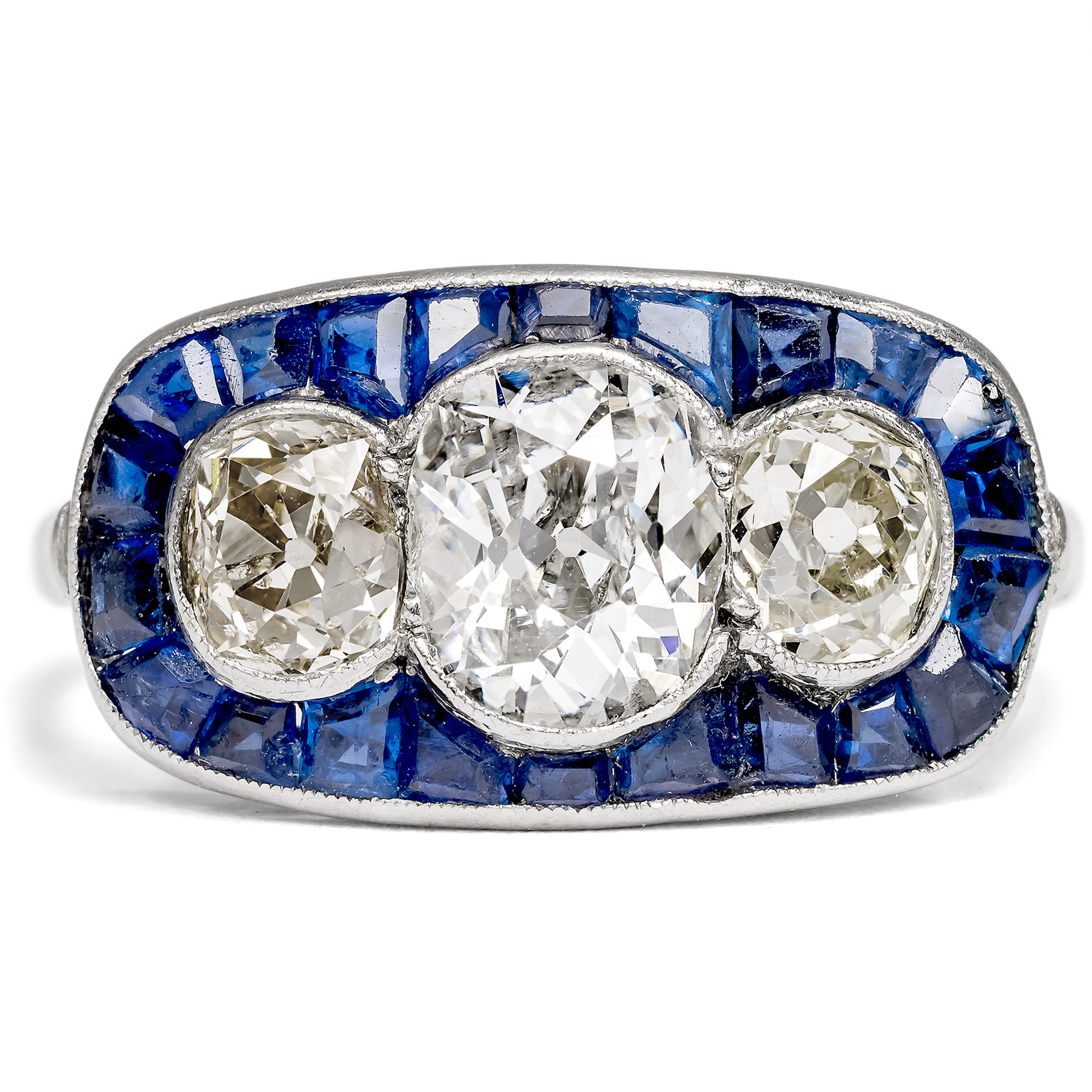 Kostbarer Platinring mit Diamanten & Saphiren, Art Déco um 1930 Kostbarer Platinring mit Diamanten & Saphiren, Art Déco um 1930