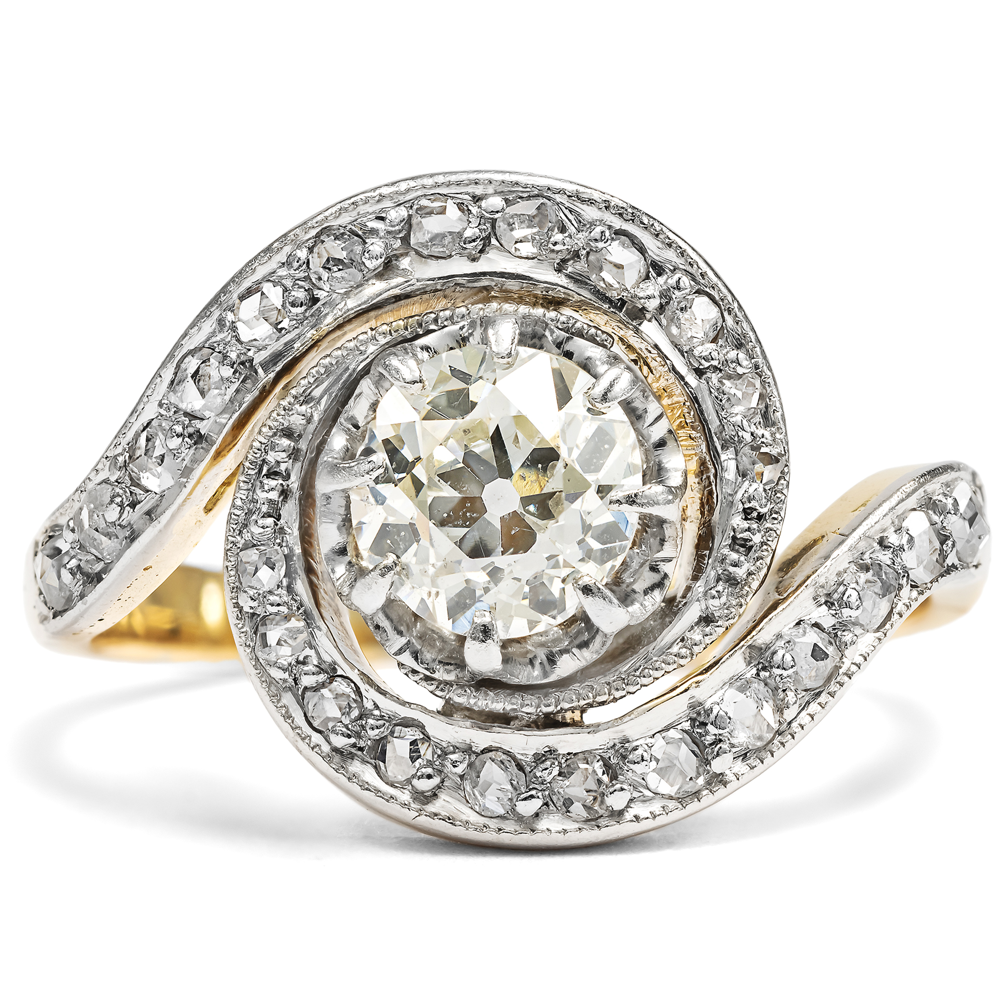 Antiker „Tourbillon“-Ring mit Diamanten in Platin & Gold, Marseille um 1910 Antiker „Tourbillon“-Ring mit Diamanten in Platin & Gold, Marseille um 1910