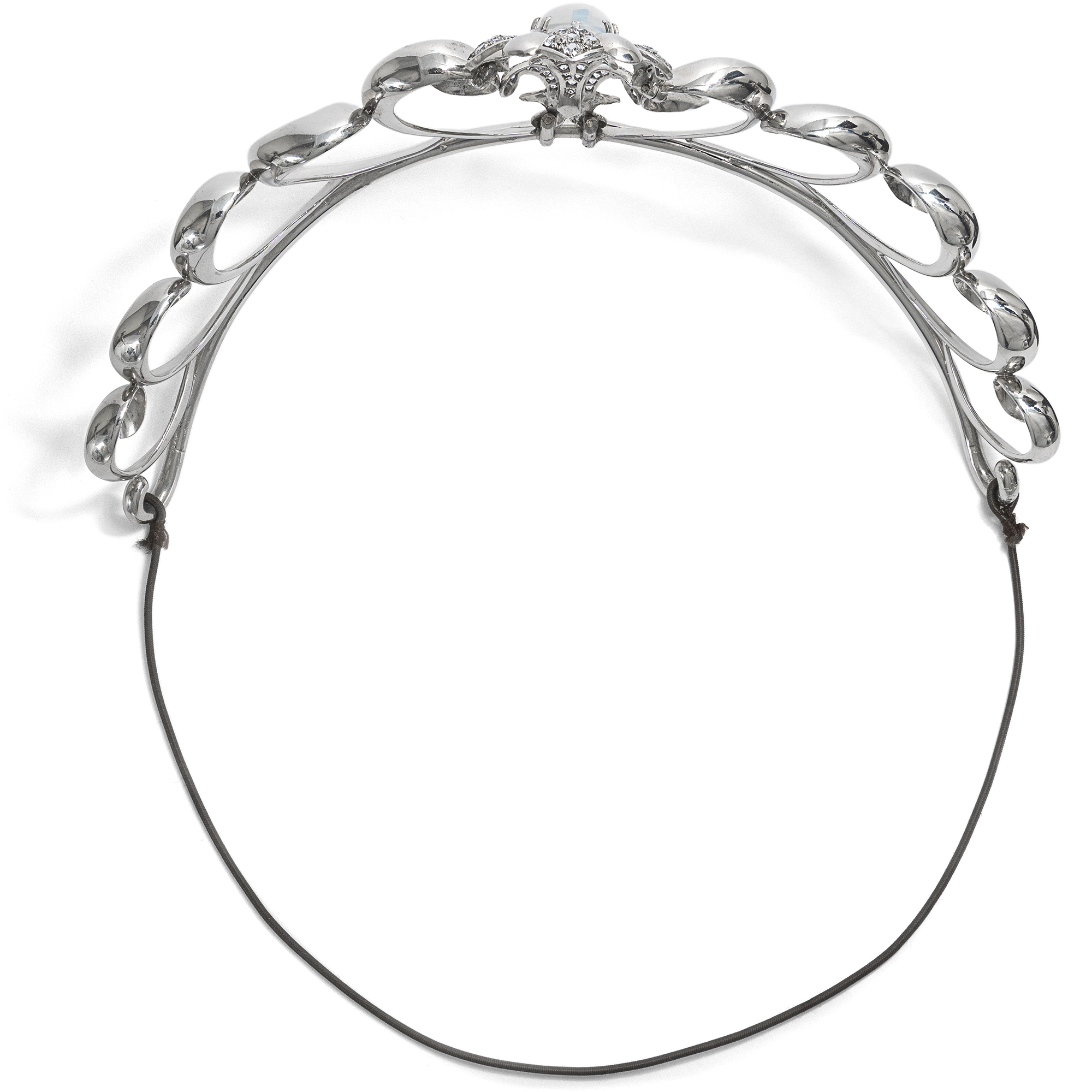 Elegantes Diadem mit Mondstein in Silber, Genf um 1940 Elegantes Diadem mit Mondstein in Silber, Genf um 1940