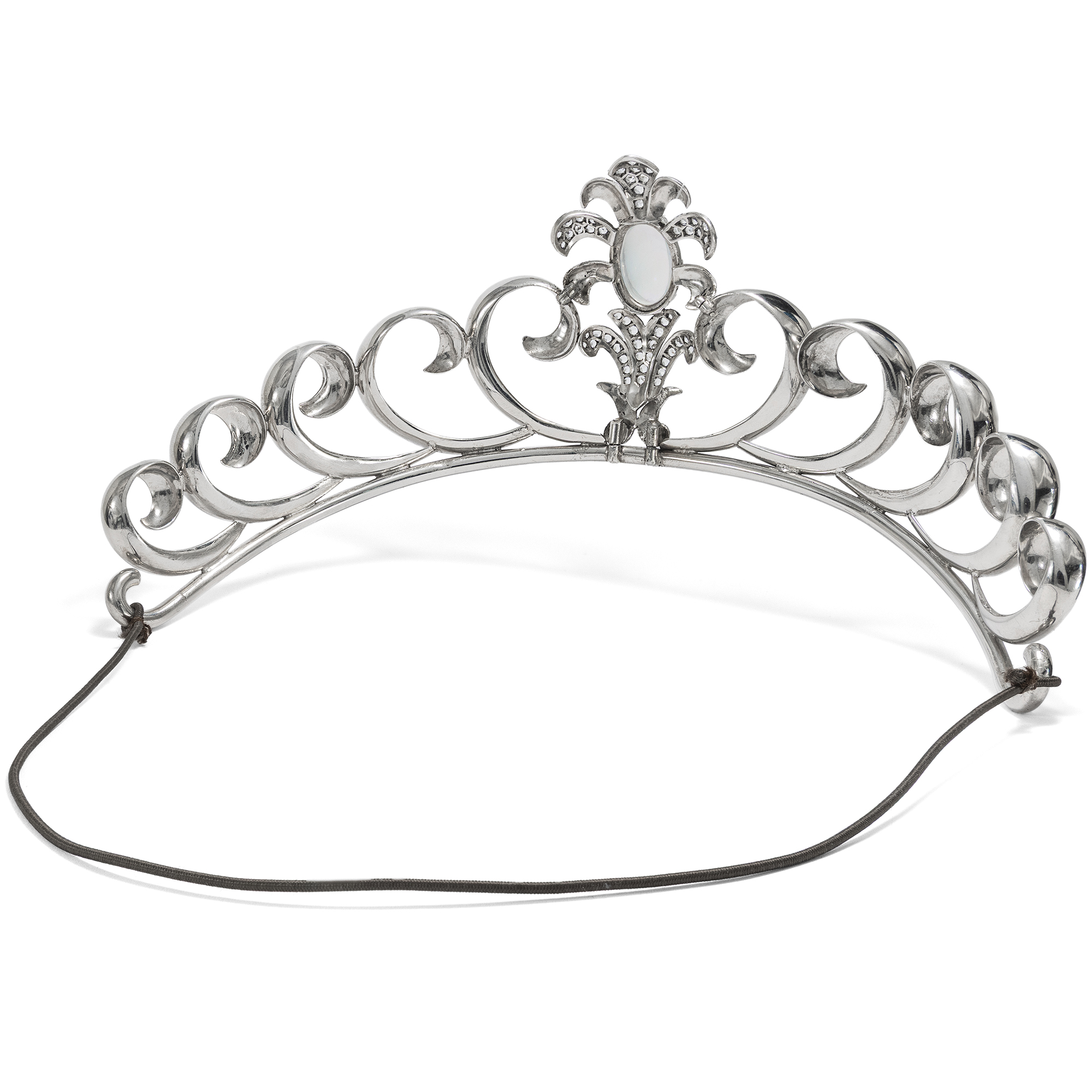 Elegantes Diadem mit Mondstein in Silber, Genf um 1940 Elegantes Diadem mit Mondstein in Silber, Genf um 1940