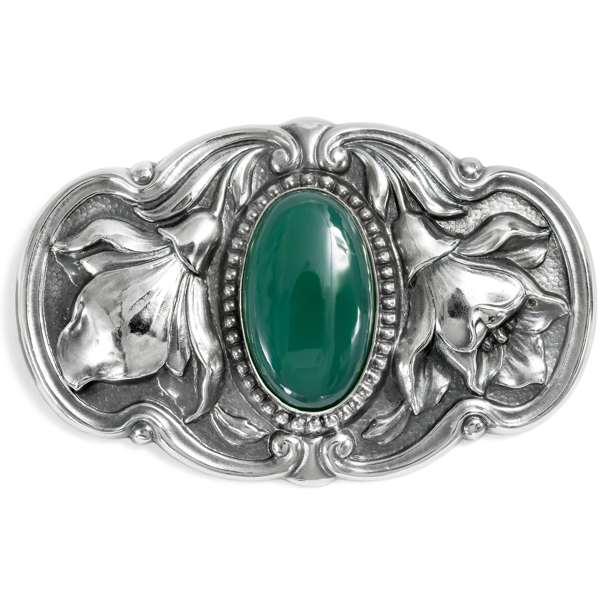 Antike Brosche aus Silber & Grünachat, wohl Pforzheim, um 1910 Antike Brosche aus Silber & Grünachat, wohl Pforzheim, um 1910