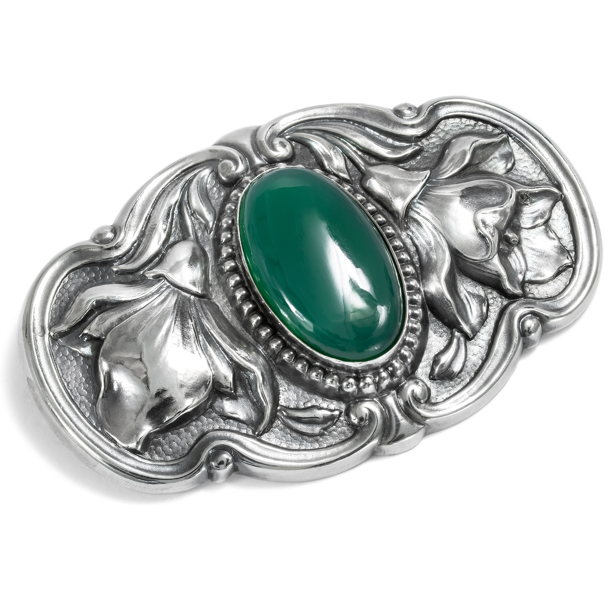 Antike Brosche aus Silber & Grünachat, wohl Pforzheim, um 1910 Antike Brosche aus Silber & Grünachat, wohl Pforzheim, um 1910