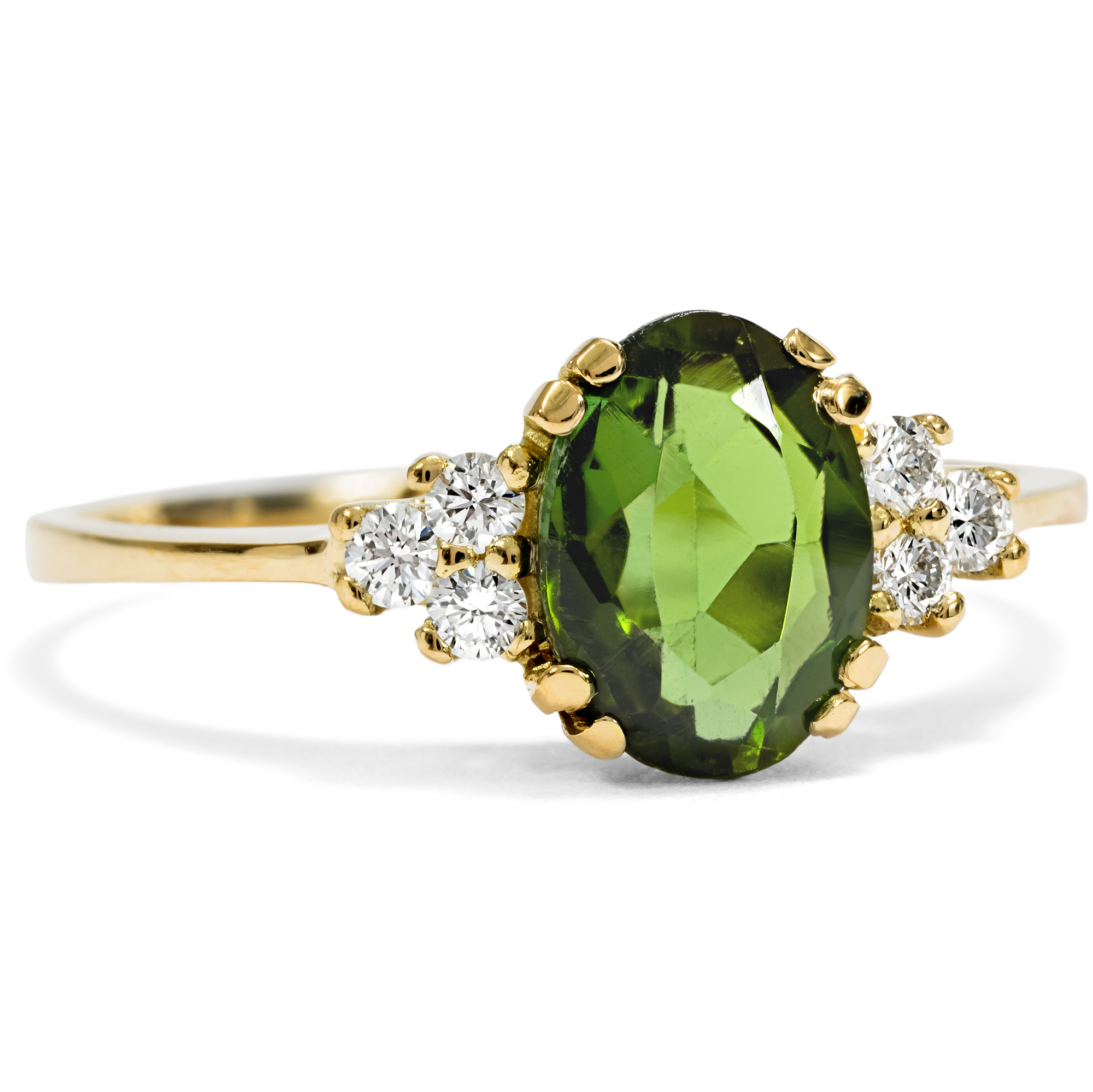 Unworn Gold Ring with Dark Green Tourmaline & Diamonds from Our Workshop Unworn Gold Ring with Dark Green Tourmaline & Diamonds from Our Workshop