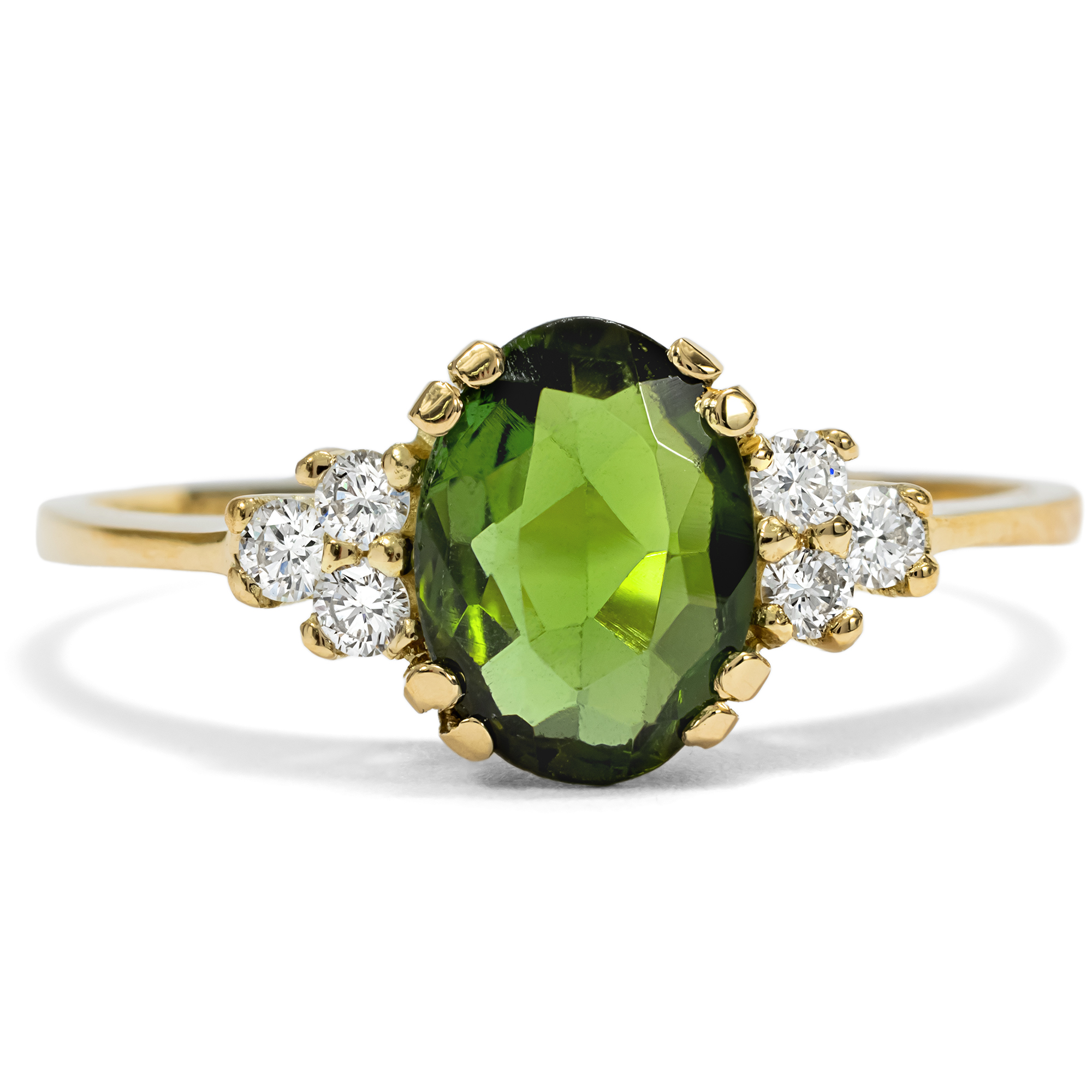 Unworn Gold Ring with Dark Green Tourmaline & Diamonds from Our Workshop Unworn Gold Ring with Dark Green Tourmaline & Diamonds from Our Workshop