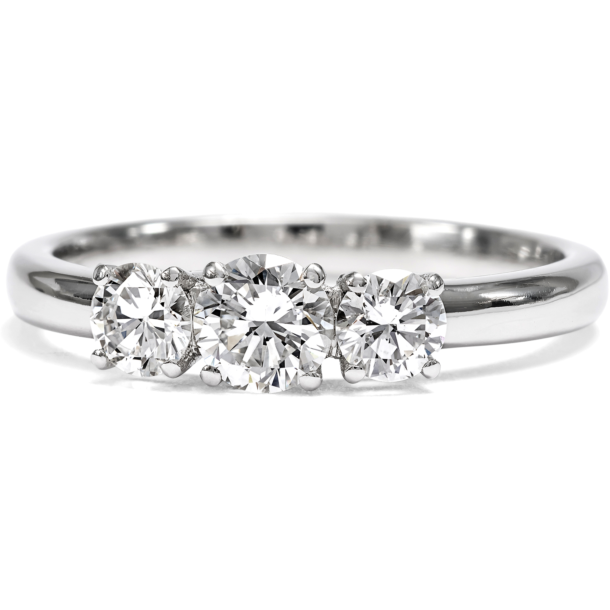 Unworn "Trilogy" Ring with Three Vintage Diamonds in Platinum from Our Workshop Unworn "Trilogy" Ring with Three Vintage Diamonds in Platinum from Our Workshop