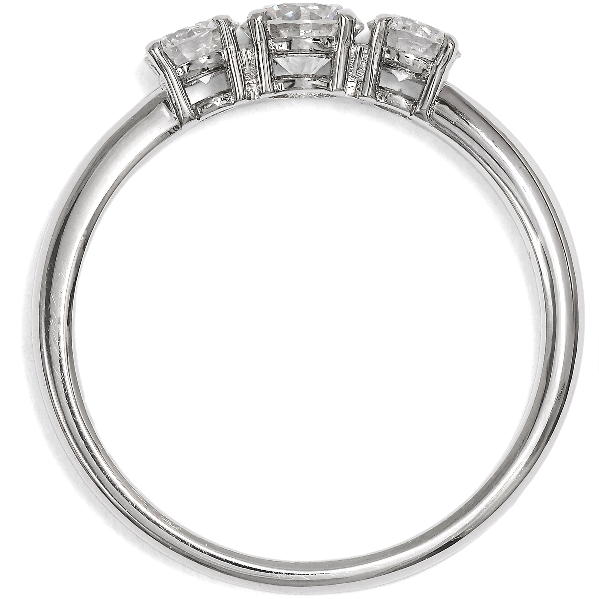 Unworn "Trilogy" Ring with Three Vintage Diamonds in Platinum from Our Workshop Unworn "Trilogy" Ring with Three Vintage Diamonds in Platinum from Our Workshop