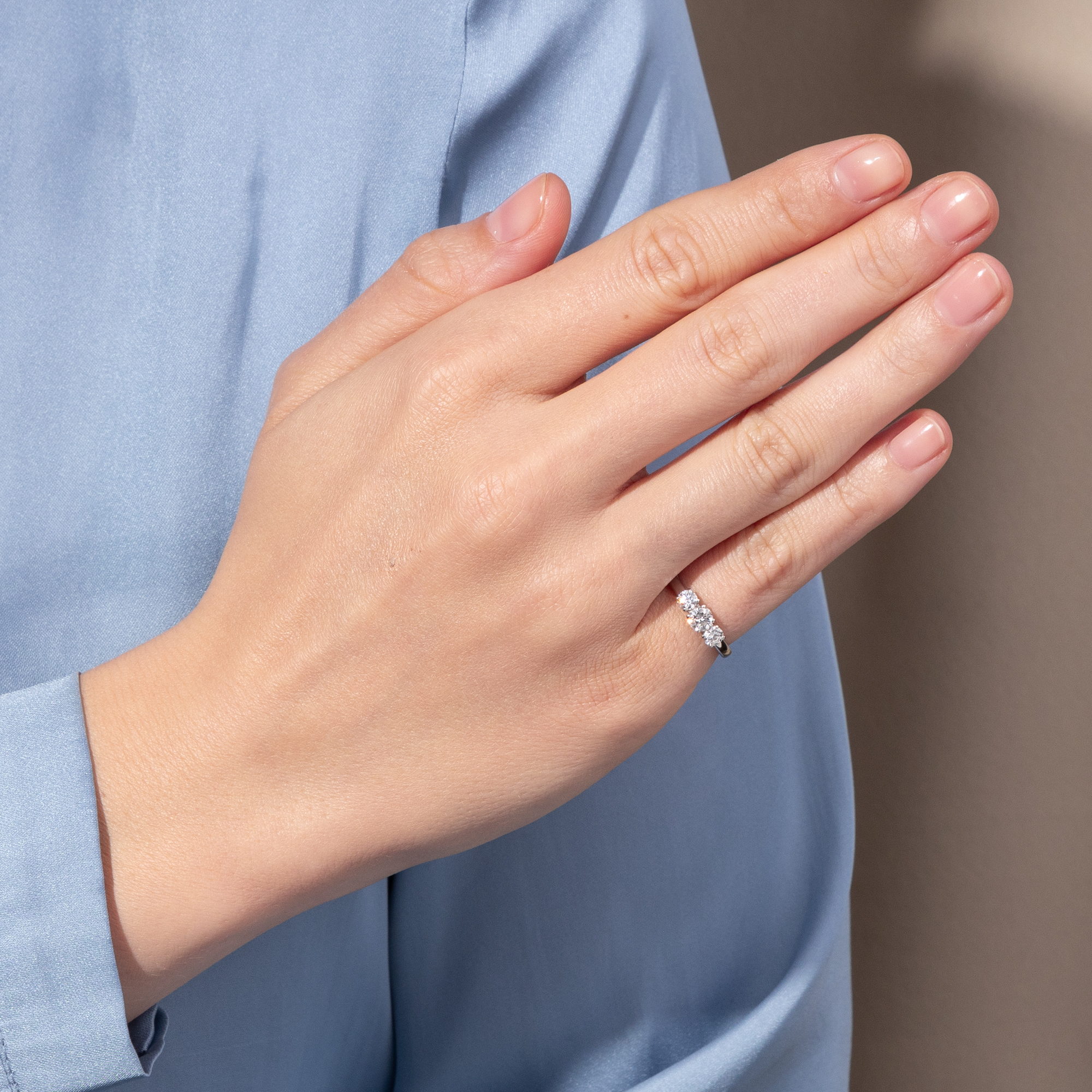 Unworn "Trilogy" Ring with Three Vintage Diamonds in Platinum from Our Workshop Unworn "Trilogy" Ring with Three Vintage Diamonds in Platinum from Our Workshop