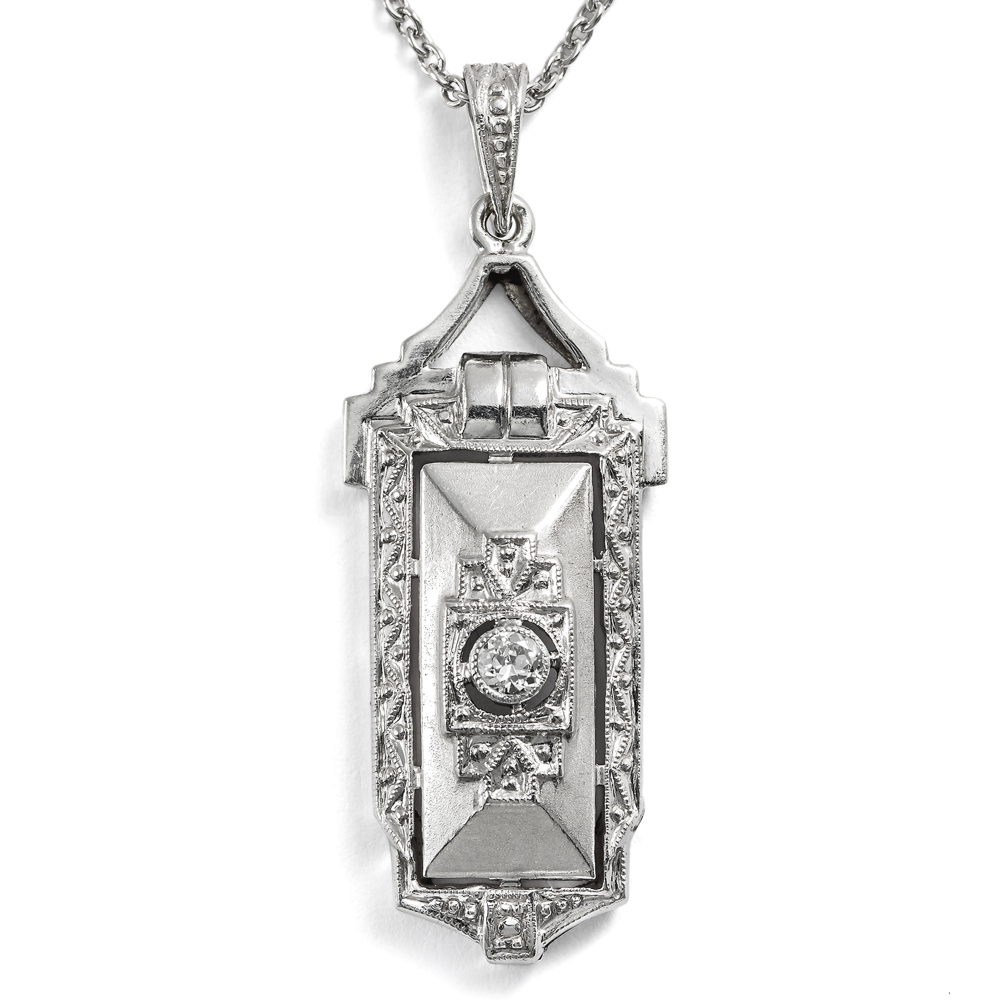 Zarter Anhänger des Art Déco mit Diamant in Platin & Weißgold, um 1930 Zarter Anhänger des Art Déco mit Diamant in Platin & Weißgold, um 1930