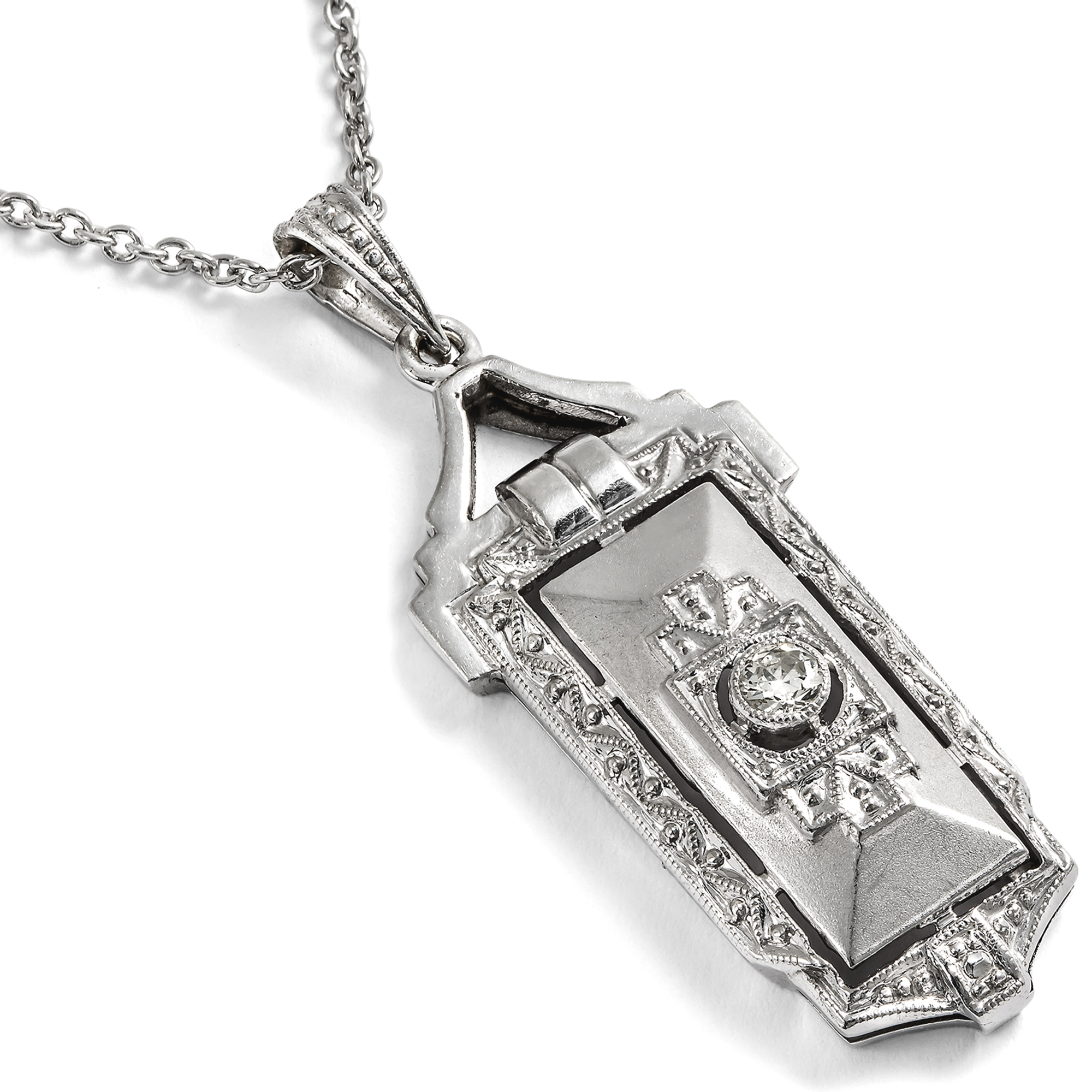Zarter Anhänger des Art Déco mit Diamant in Platin & Weißgold, um 1930 Zarter Anhänger des Art Déco mit Diamant in Platin & Weißgold, um 1930