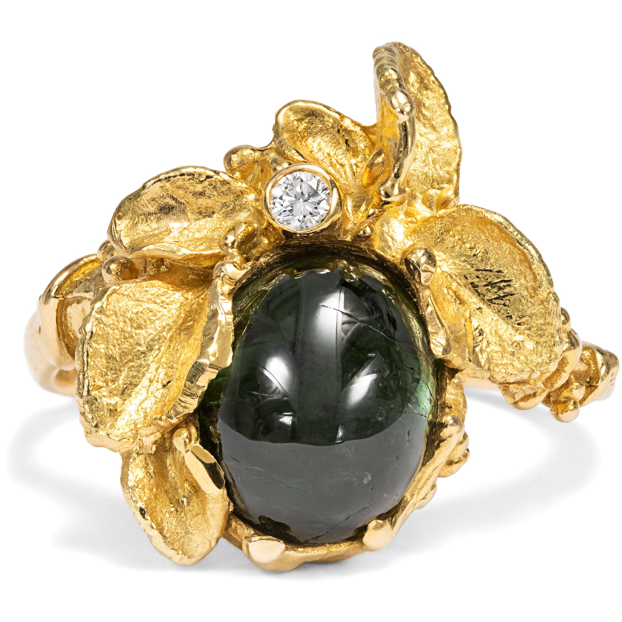 Phantasievoller vintage Ring mit Turmalin & Brillant in Gold, 1980er Jahre Phantasievoller vintage Ring mit Turmalin & Brillant in Gold, 1980er Jahre