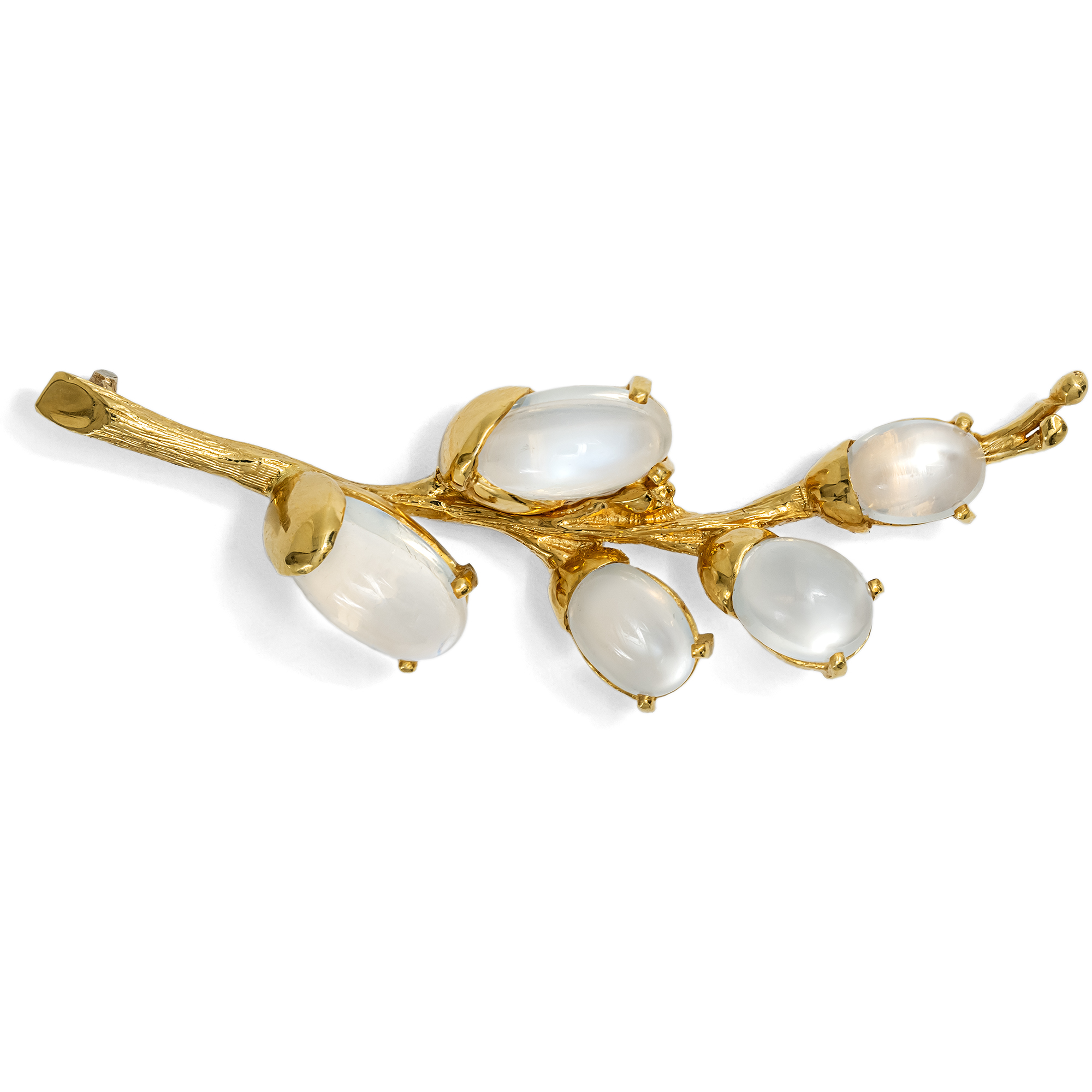 Handmade Gold Brooch with Moonstones, Germany c. 1965 Handmade Gold Brooch with Moonstones, Germany c. 1965