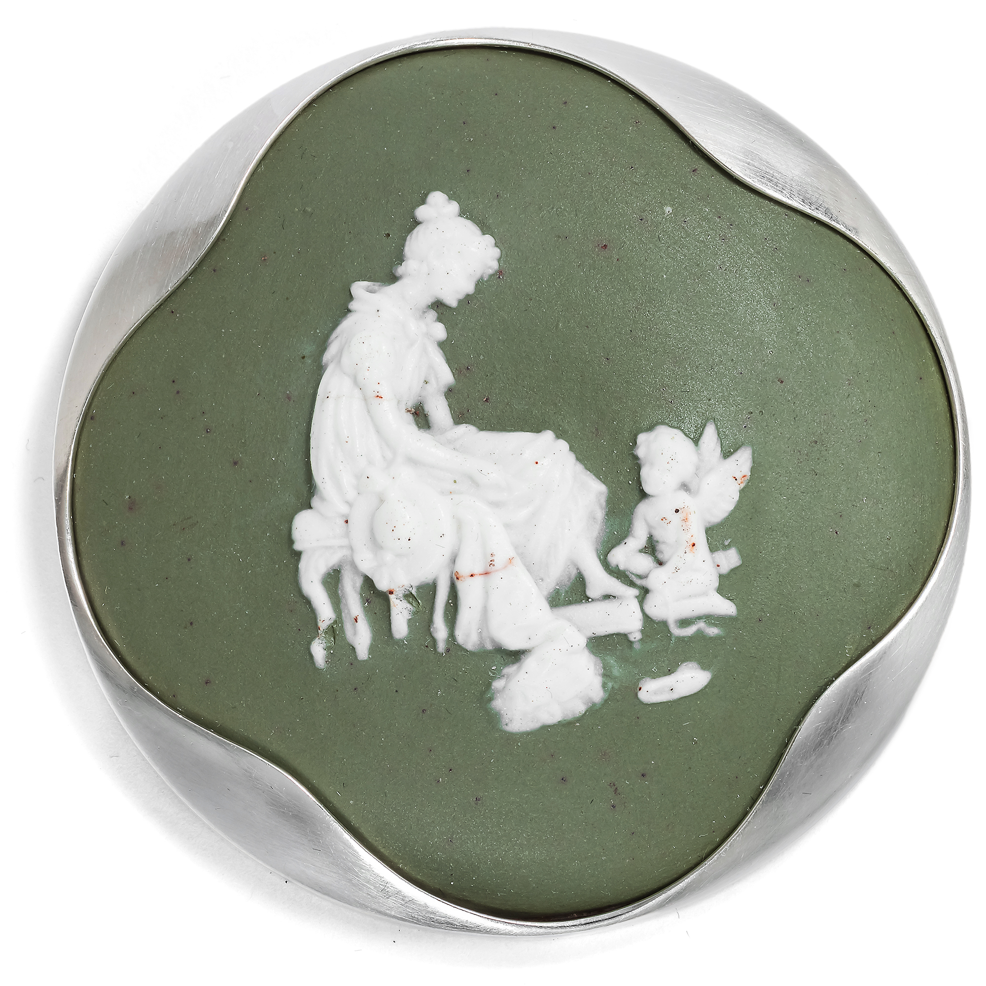 Large Silver Brooch with Antique Jasperware Plaque, c. 1900 / c. 1975 Large Silver Brooch with Antique Jasperware Plaque, c. 1900 / c. 1975