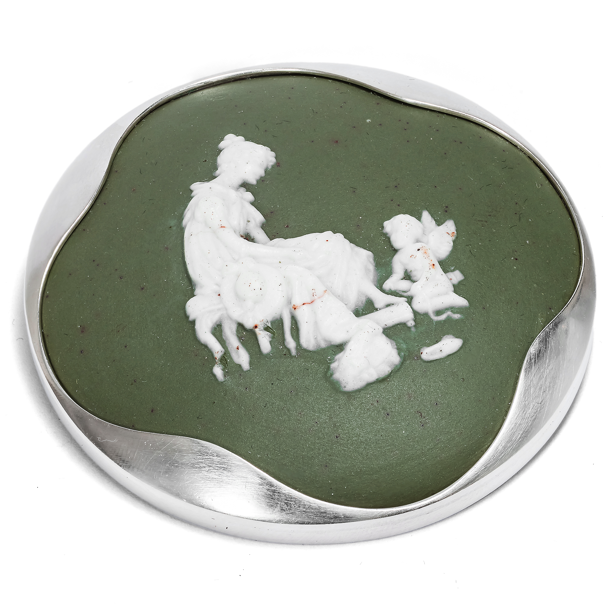 Large Silver Brooch with Antique Jasperware Plaque, c. 1900 / c. 1975 Large Silver Brooch with Antique Jasperware Plaque, c. 1900 / c. 1975