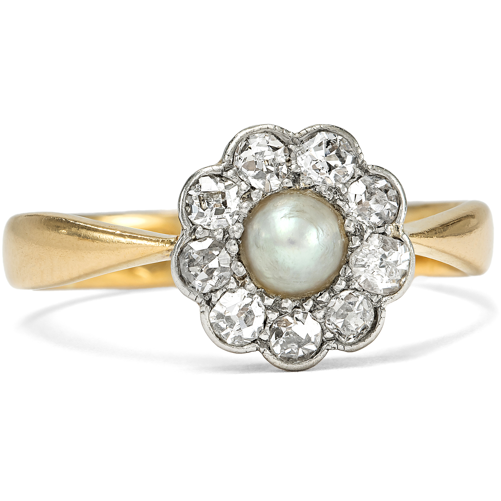 Zarter „Daisy“-Ring mit Diamanten & Perle, London 1894 & später Zarter „Daisy“-Ring mit Diamanten & Perle, London 1894 & später