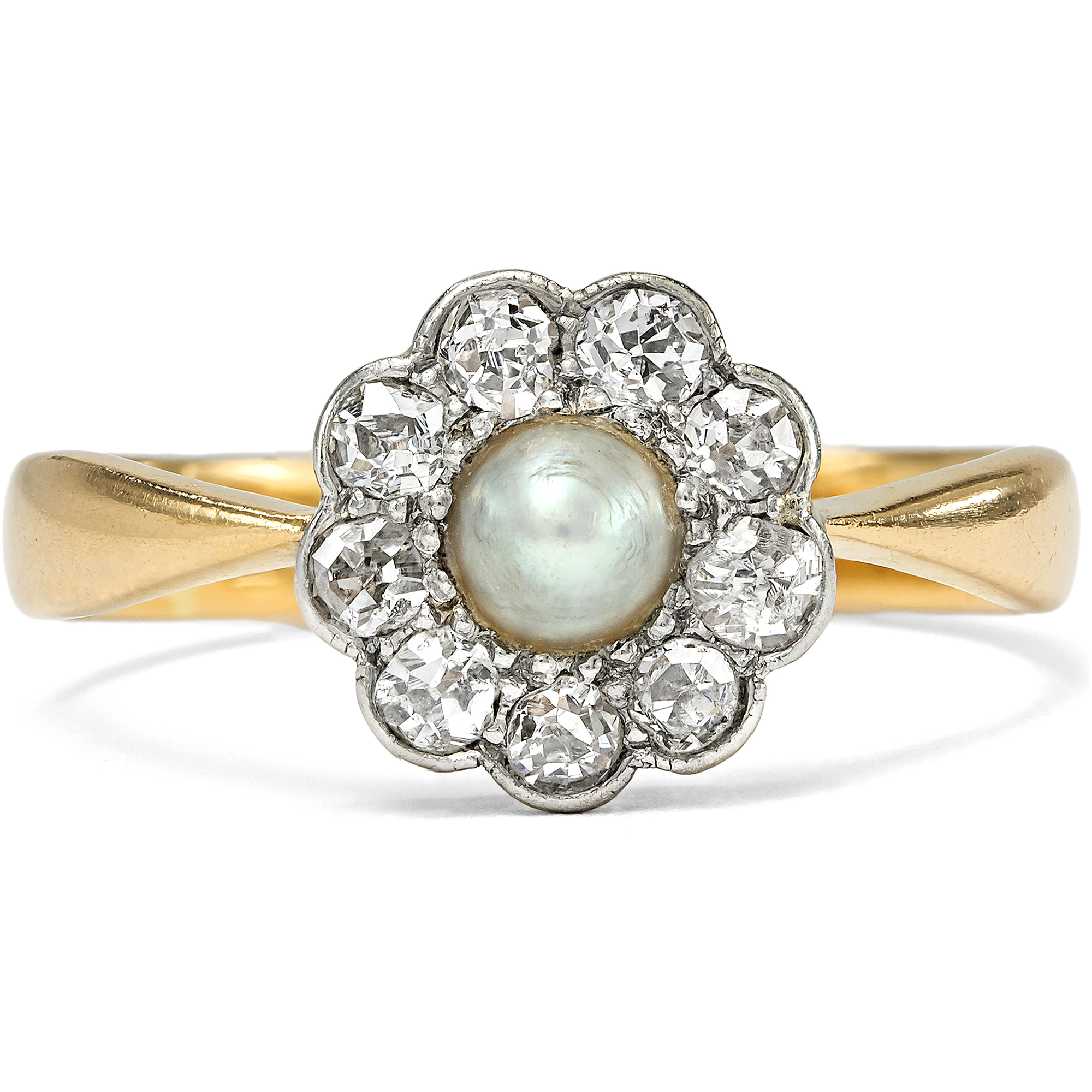 Zarter „Daisy“-Ring mit Diamanten & Perle, London 1894 & später Zarter „Daisy“-Ring mit Diamanten & Perle, London 1894 & später