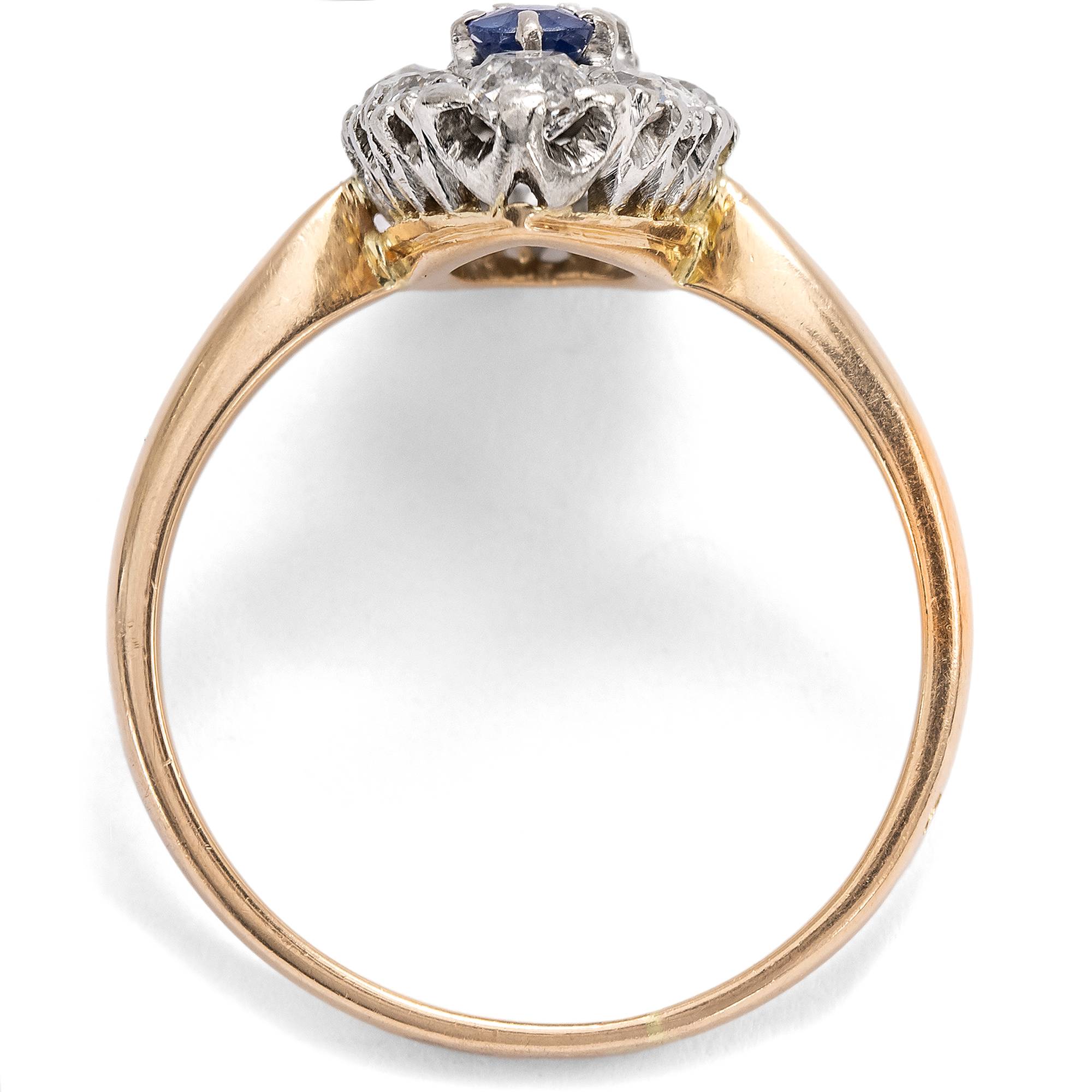 Viktorianischer Schiffchenring aus Gold und Silber mit Diamanten und Saphiren, um 1890 Viktorianischer Schiffchenring aus Gold und Silber mit Diamanten und Saphiren, um 1890