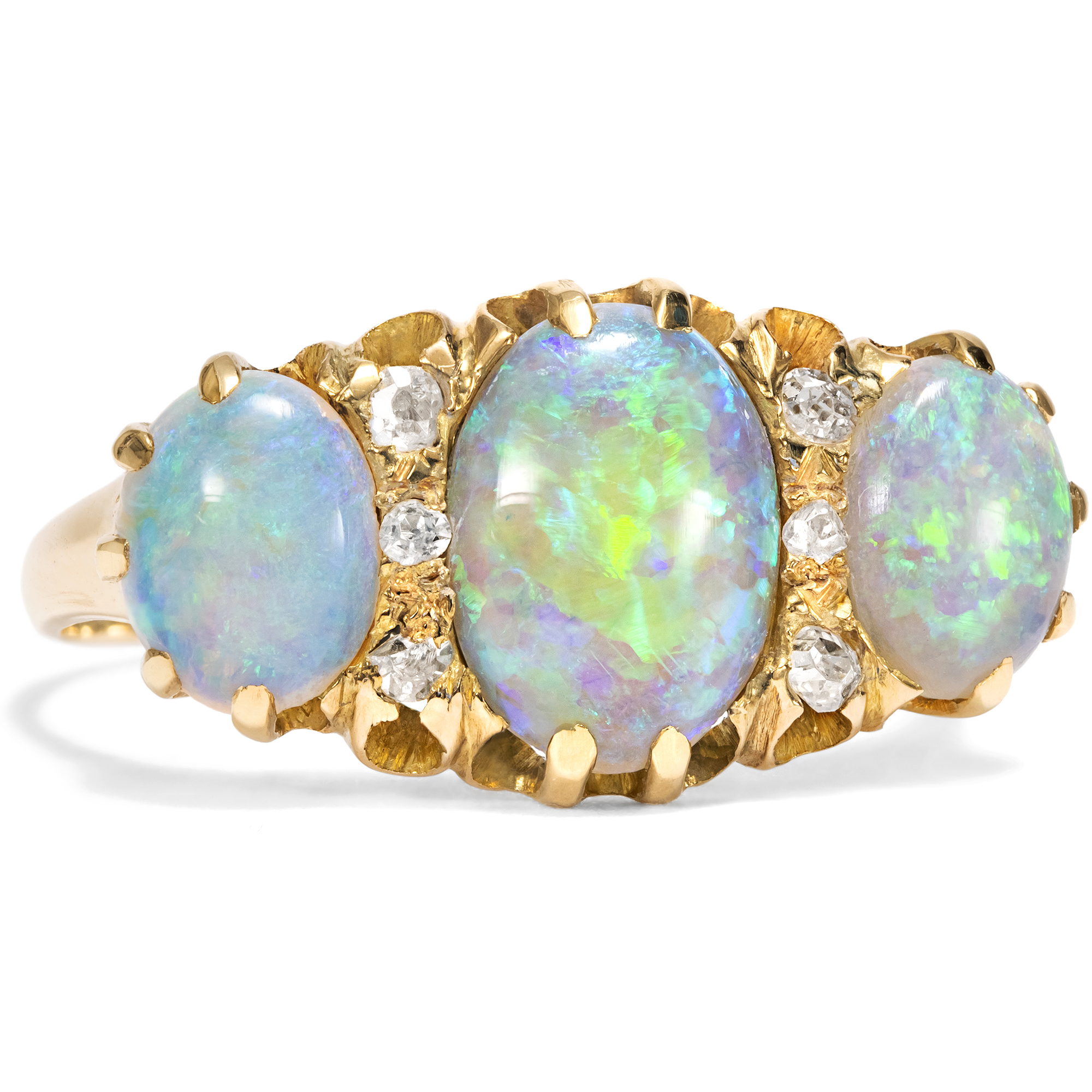 Zauberhafter antiker Opal- & Diamantring aus Gold, England um 1900 Zauberhafter antiker Opal- & Diamantring aus Gold, England um 1900