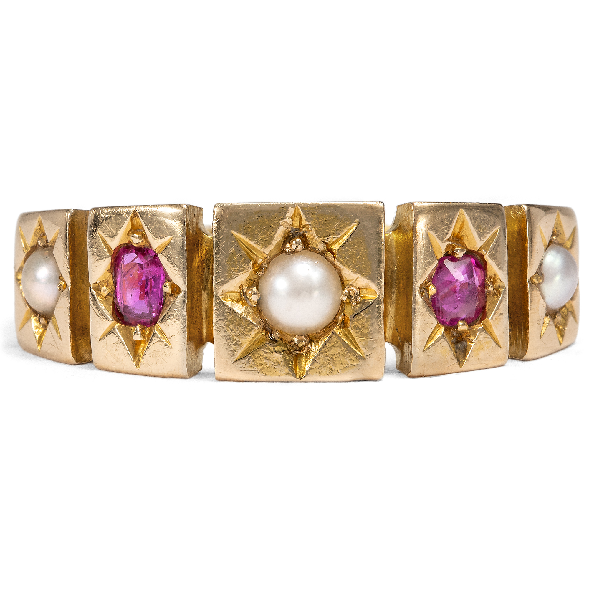 Viktorianischer Ring mit Rubinen & Diamanten in Gold, Birmingham 1877 Viktorianischer Ring mit Rubinen & Diamanten in Gold, Birmingham 1877